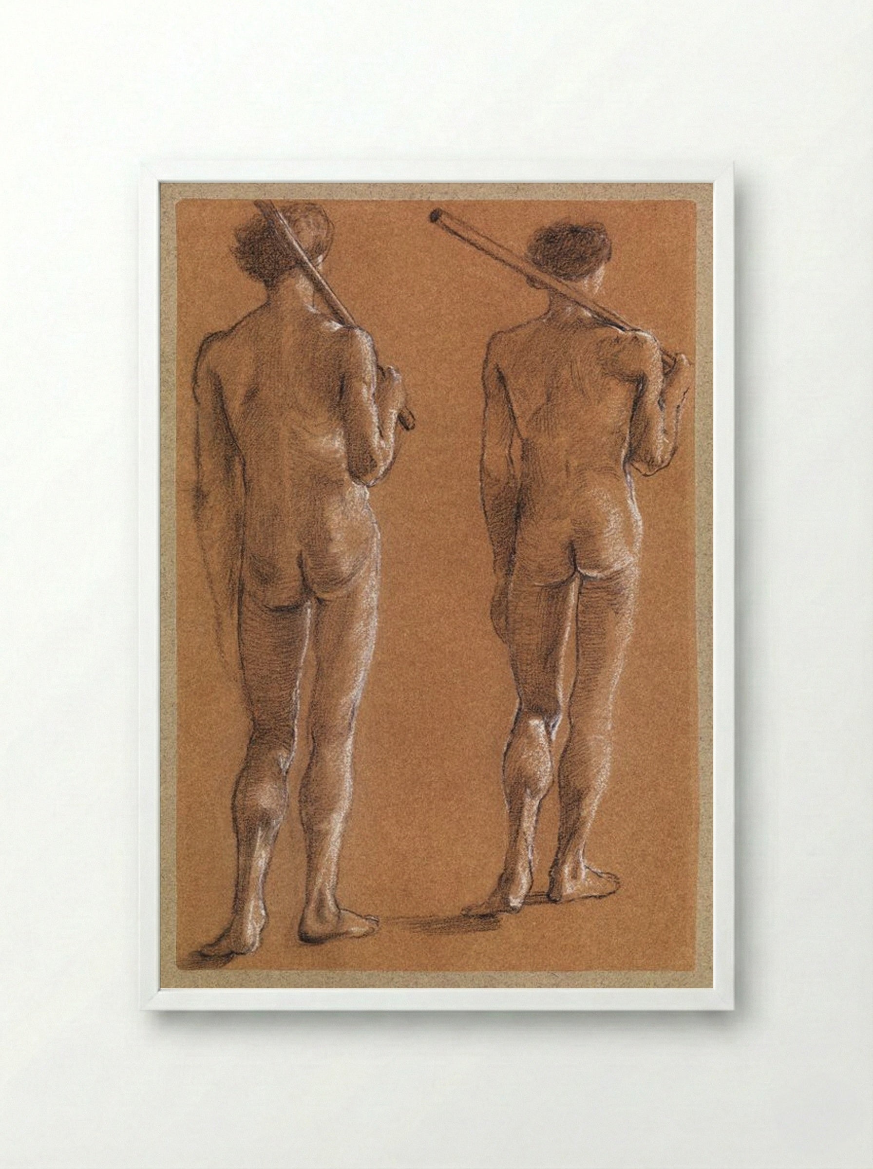 Male Nude Studies of Two Soldiers for 'The Princess Led to the Dragon' - Edward Burne-Jones - Framed Print White