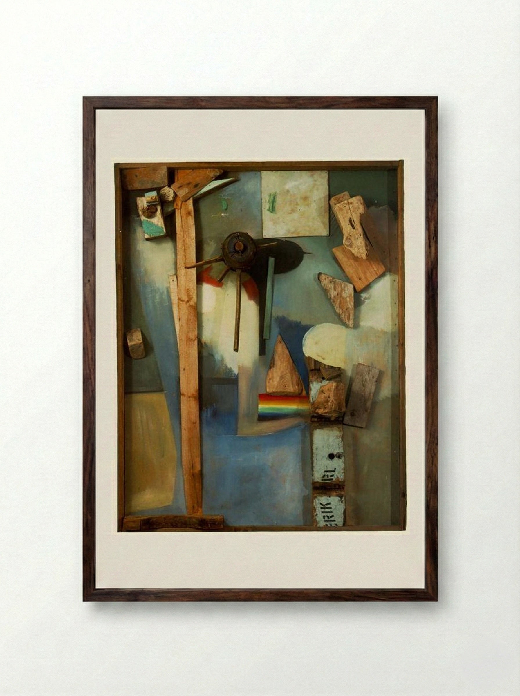 Merzpicture with Rainbow - Kurt Schwitters - Framed Print Dark Wood