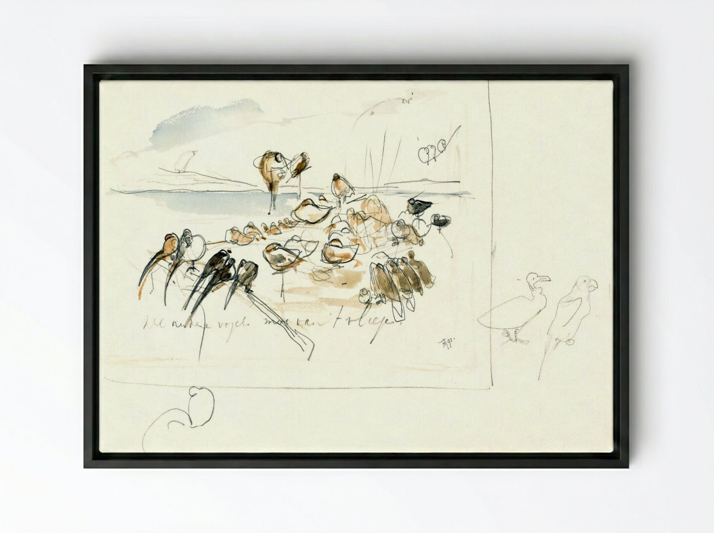 Study for Illustration in 'Hoe de vogels aan een koning kwamen' - Theo van Hoytema - Framed Canvas Black