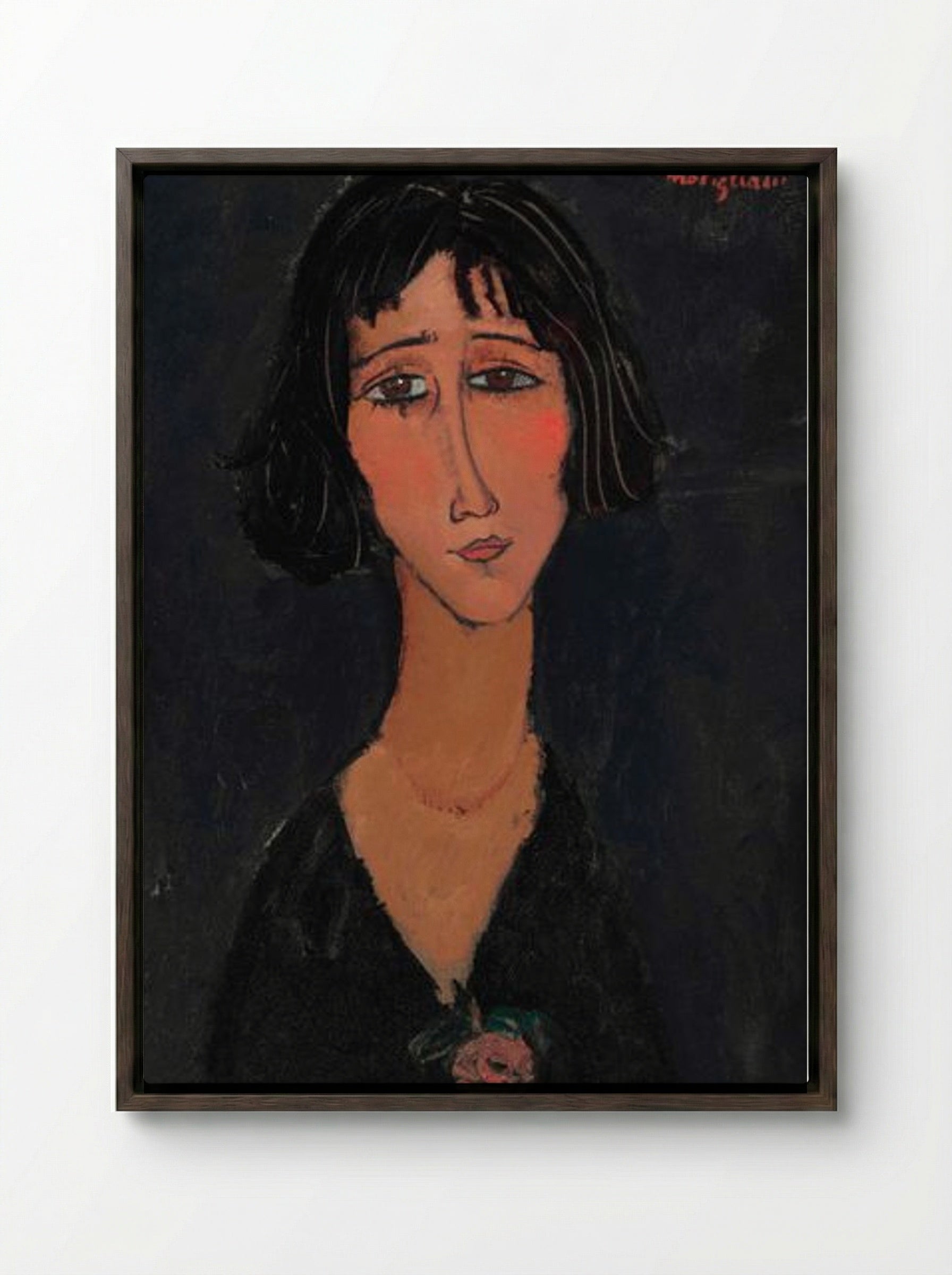 Jeune femme à la rose (Margherita) - Amedeo Modigliani - Framed Canvas Dark Wood
