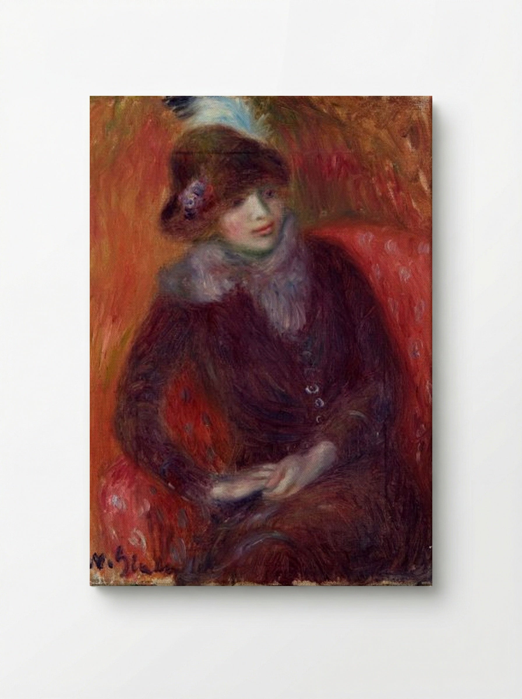 Seated Woman with Fur Neckpiece and Red Background - William James Glackens - Canvas