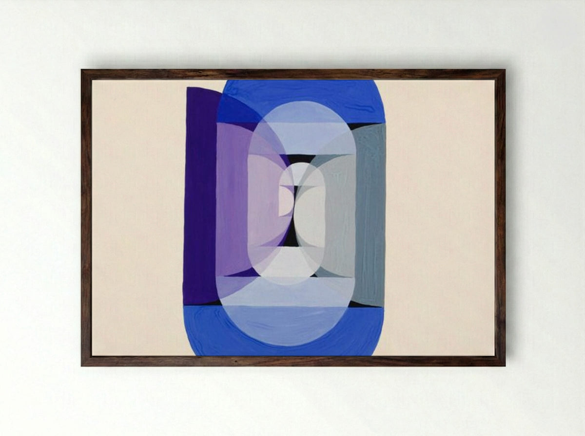 Blue, Gray, Violet Wheel - Joseph Schillinger - Framed Print Dark Wood