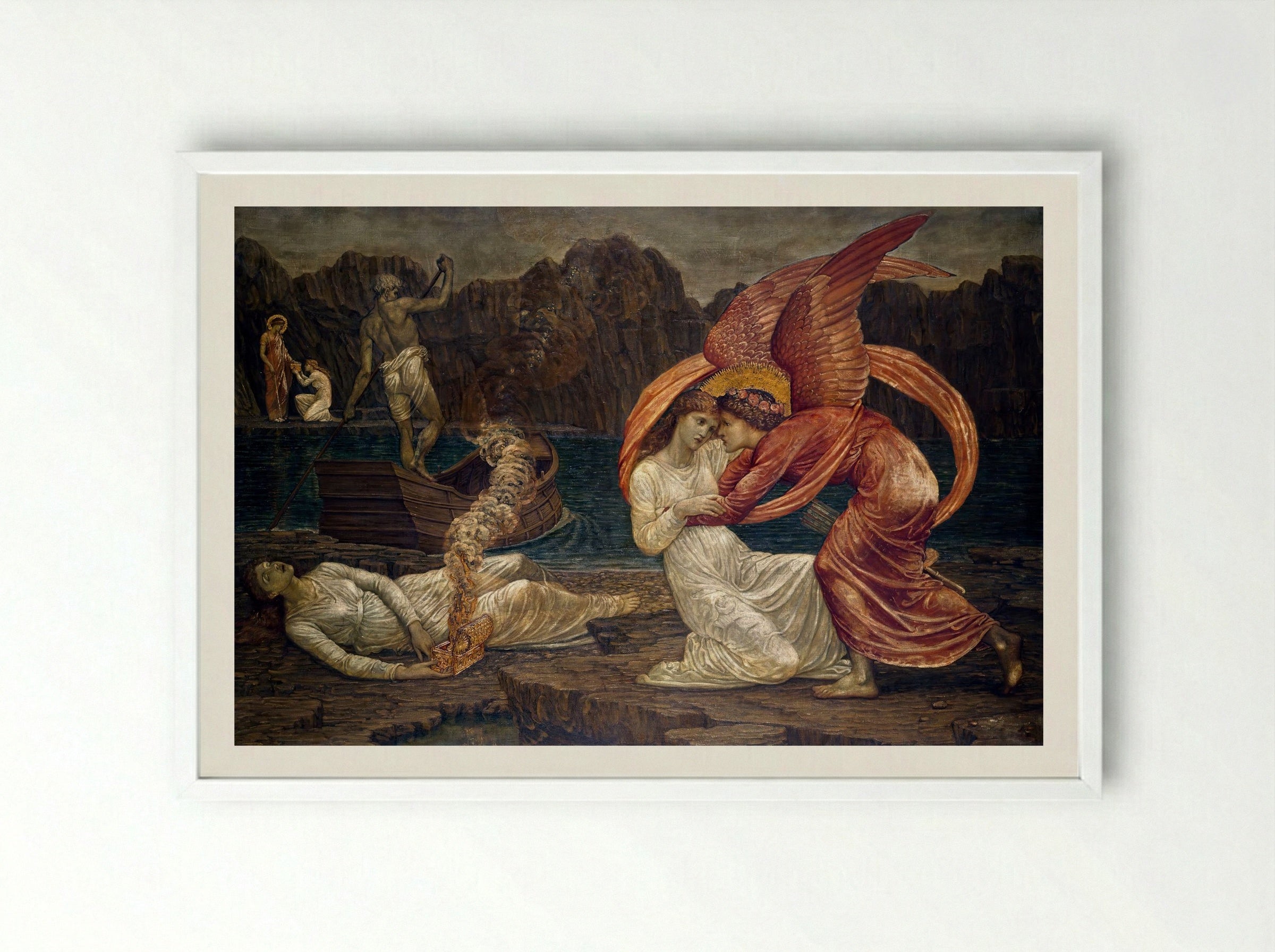 Psyche Receiving the Casket from Proserpine - Edward Burne-Jones - Framed Print White