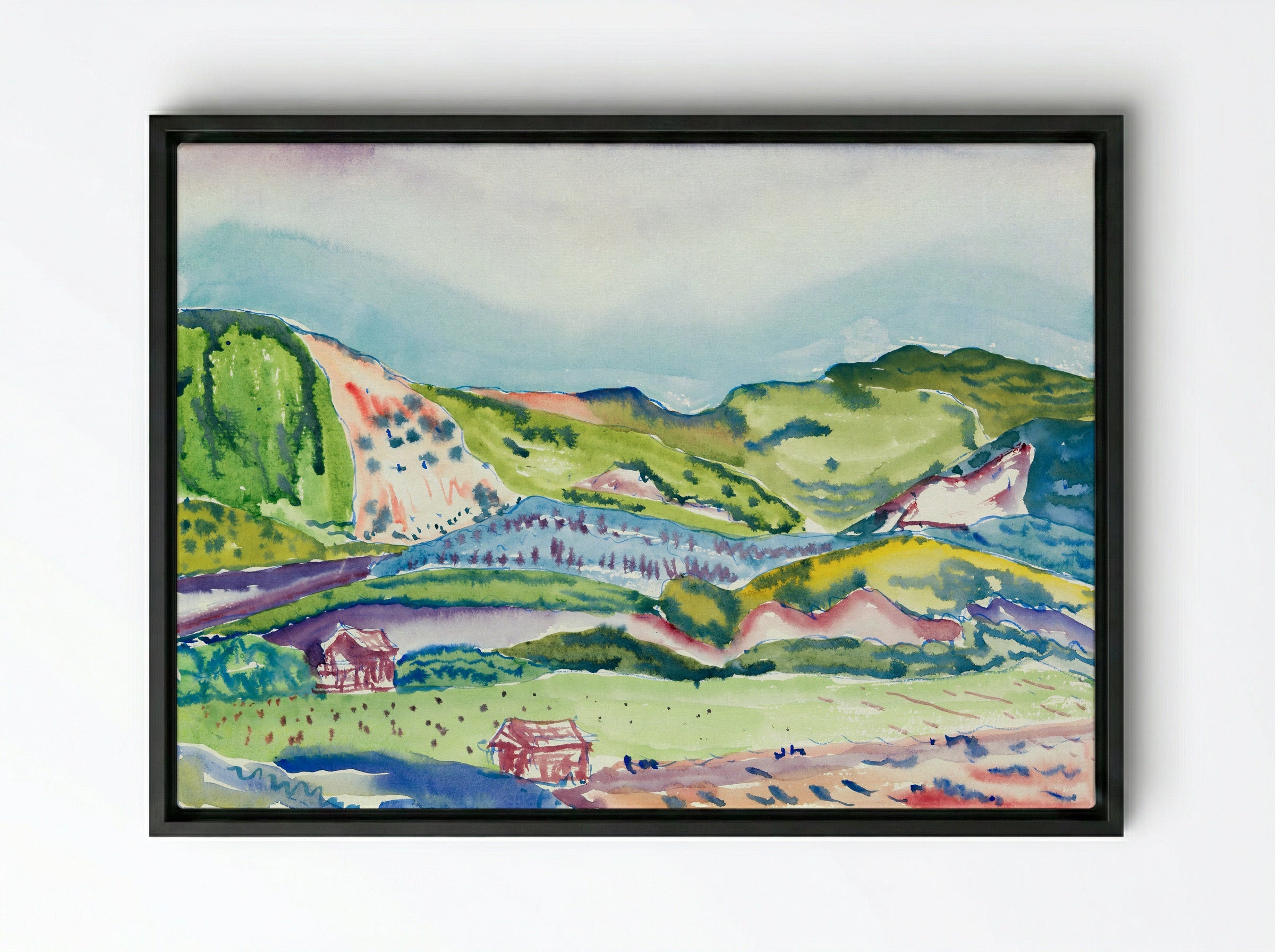 Mountain with Red House - Charles Demuth - Framed Canvas Black