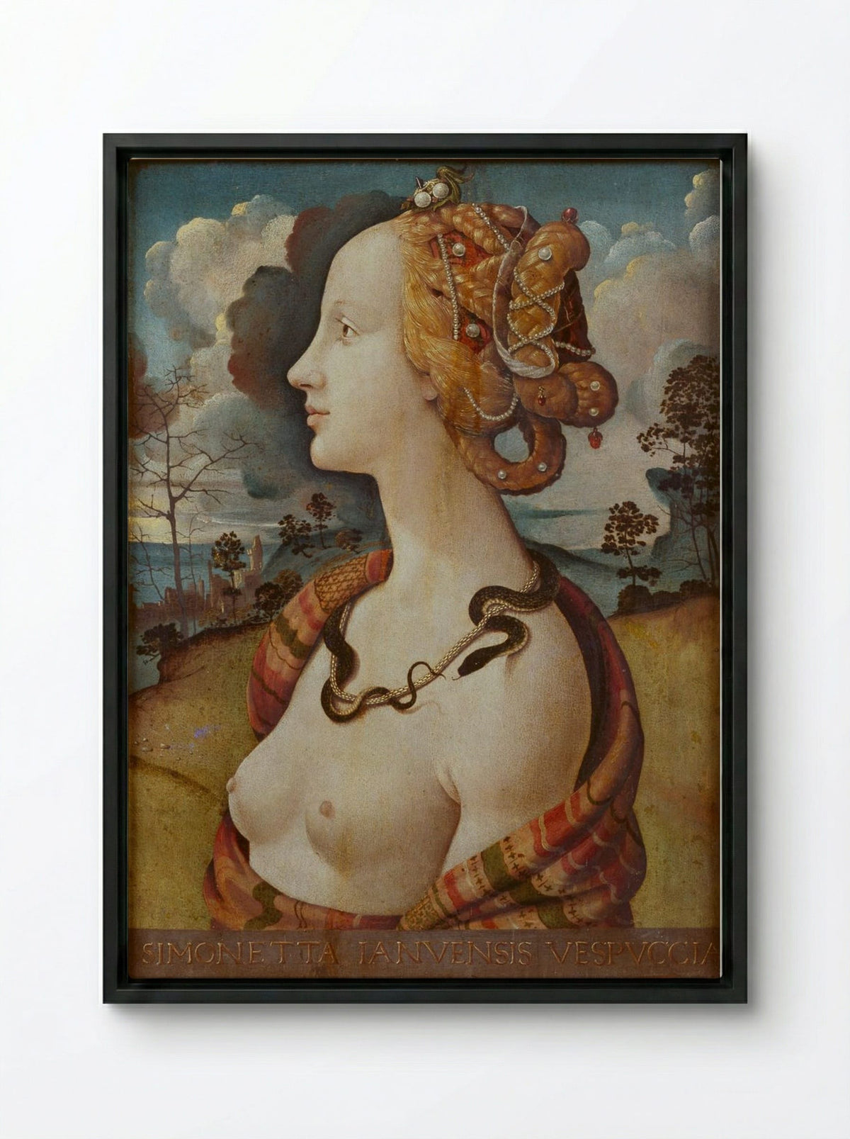 Portrait of Simonetta Vespucci - Piero di Cosimo - Framed Canvas Black