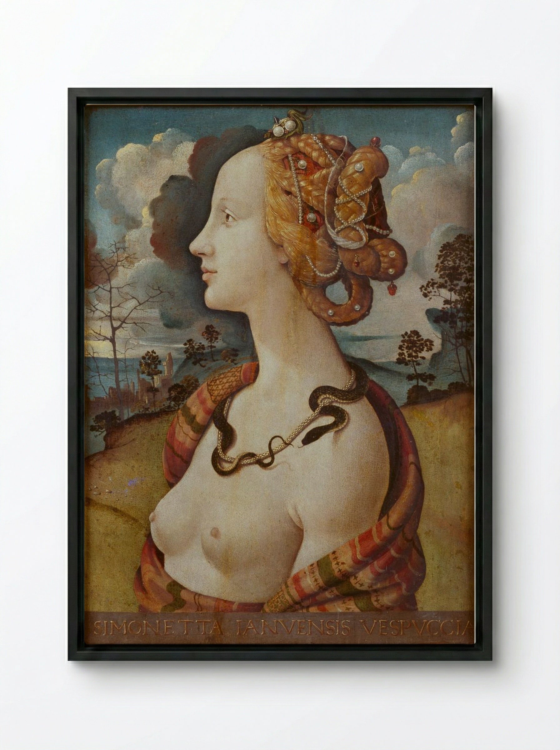 Portrait of Simonetta Vespucci - Piero di Cosimo - Framed Canvas Black