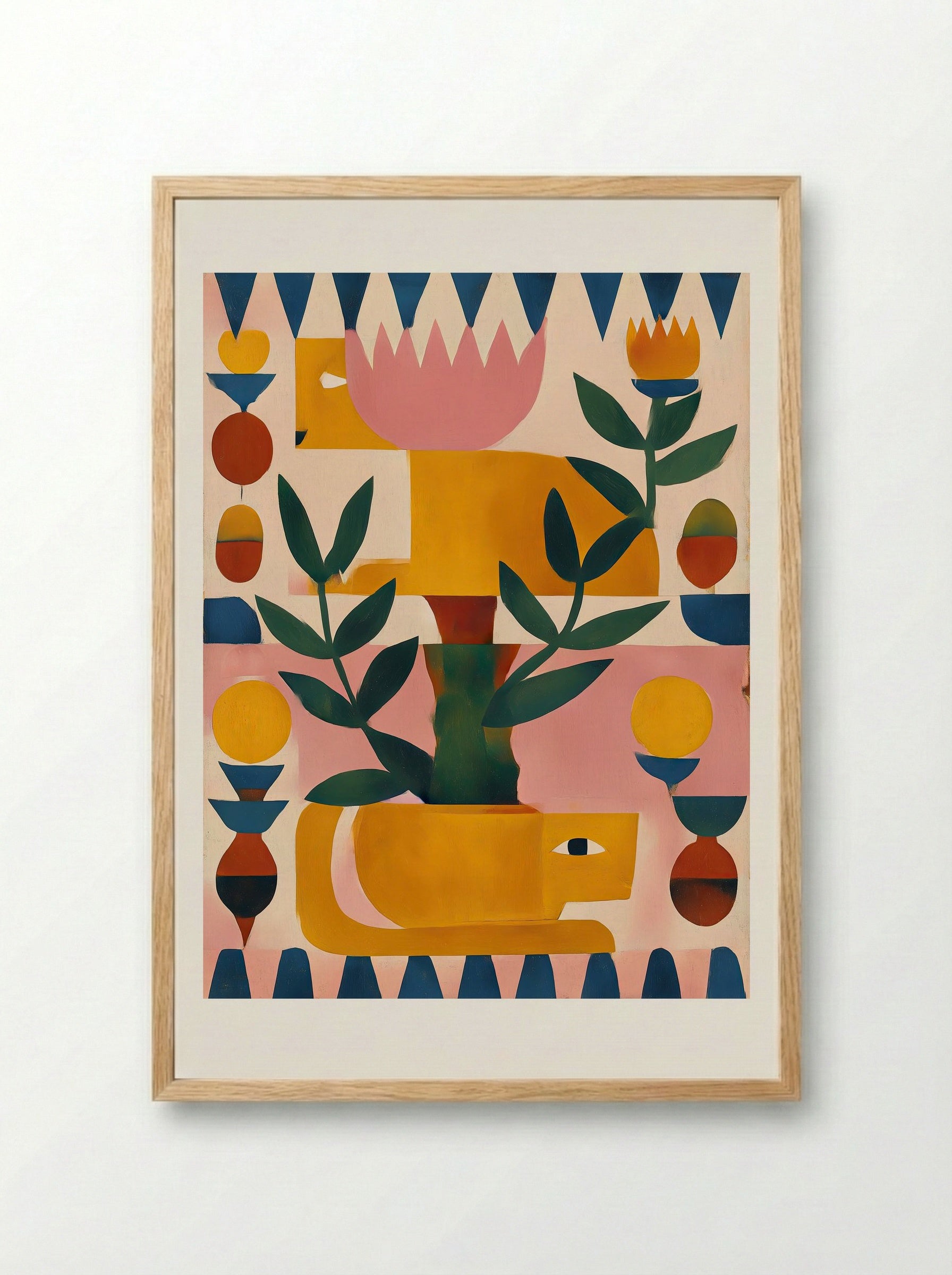 Playful Jungle Totem Abstract Animal Art Print - Framed Print Wood