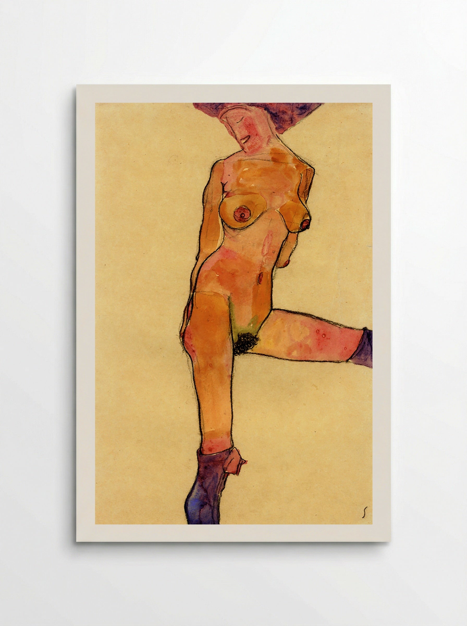 Female Nude with Violet Stockings - Egon Schiele - Poster