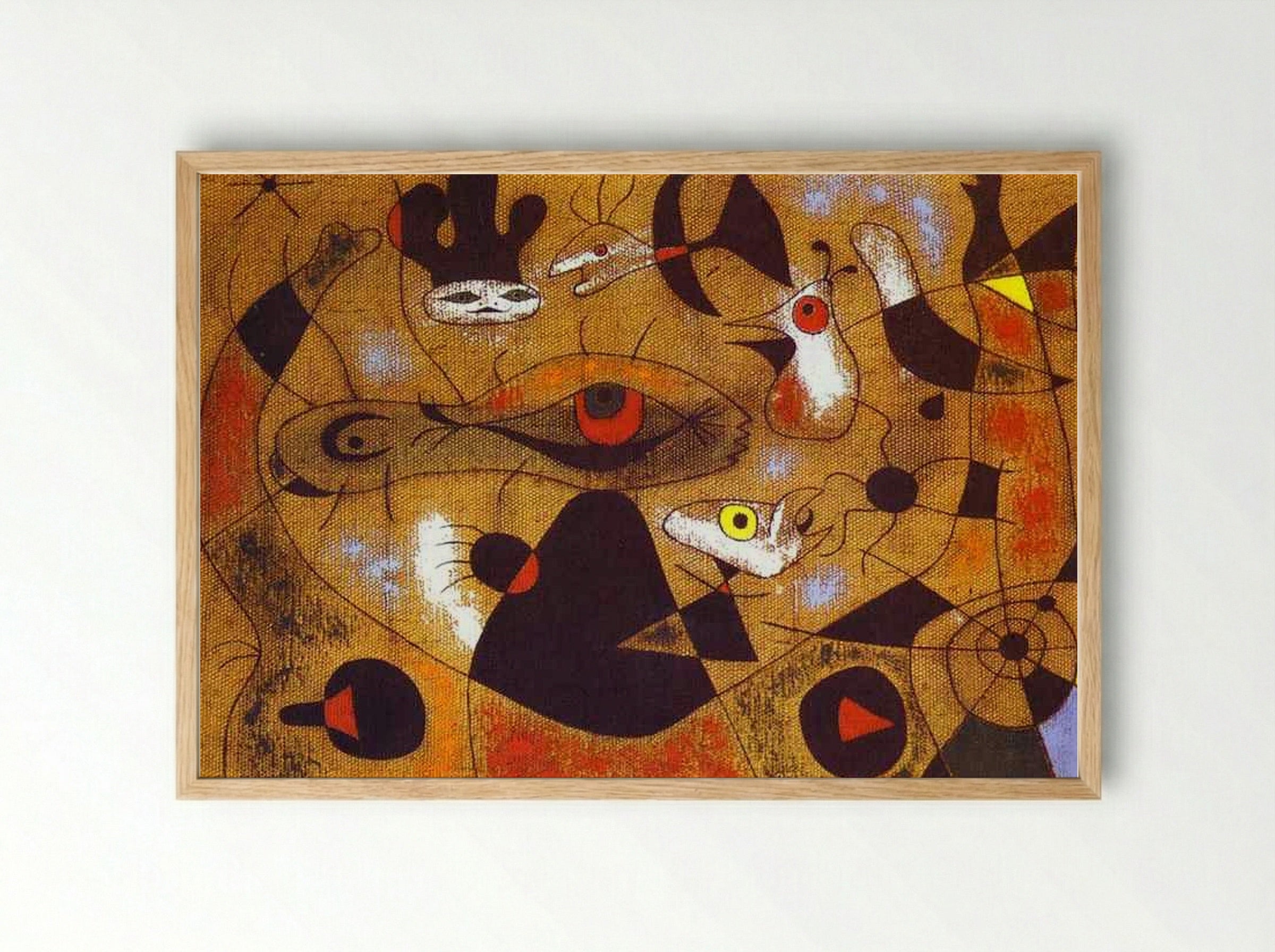 A Dew Drop Falling from a Bird's Wing Wakes Rosalie, who Has Been Asleep in the Shadow of a Spider's Web - Joan Miró - Framed Print Wood