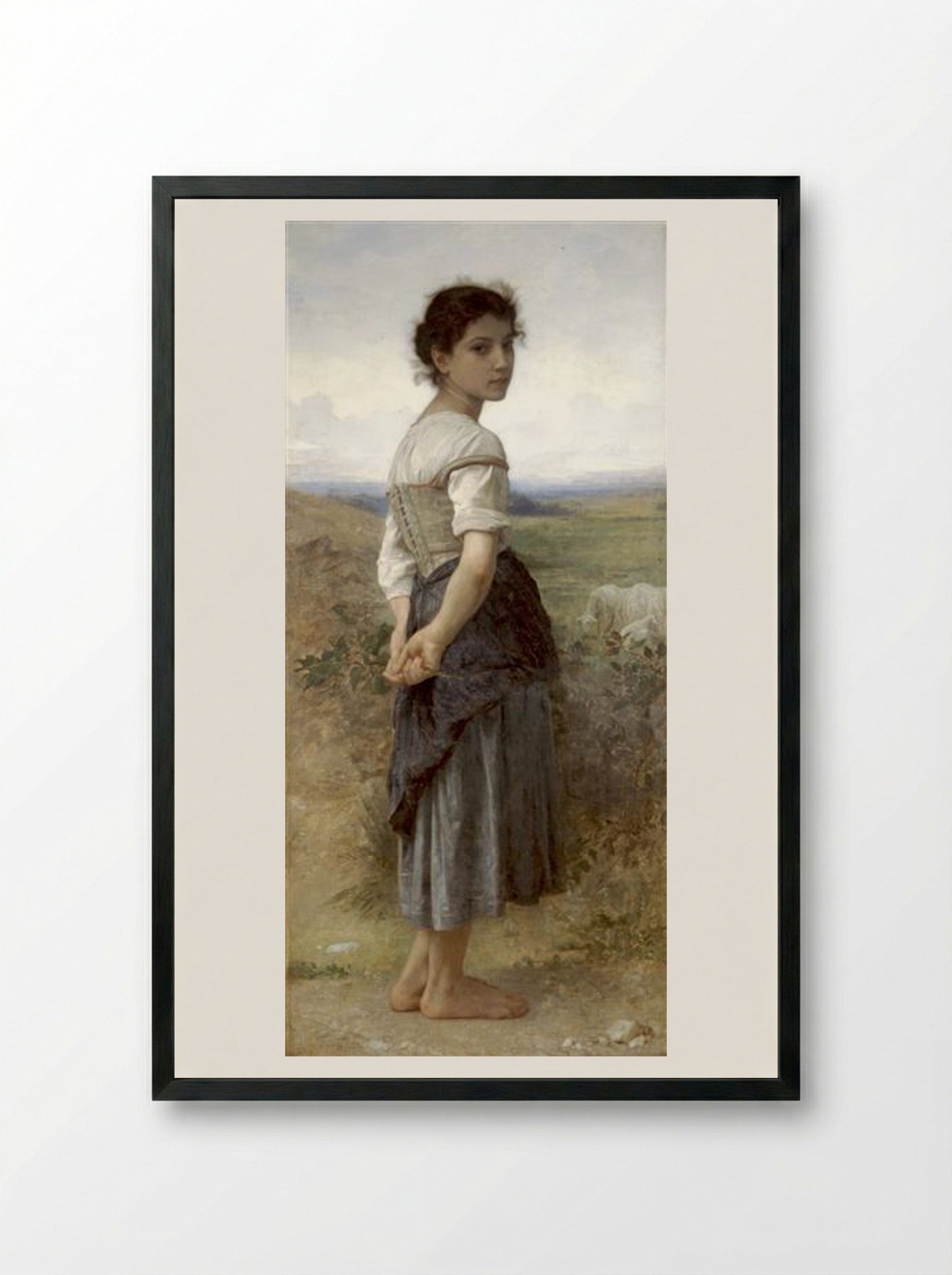 The Young Shepherdess - William-Adolphe Bouguereau - Framed Print Black