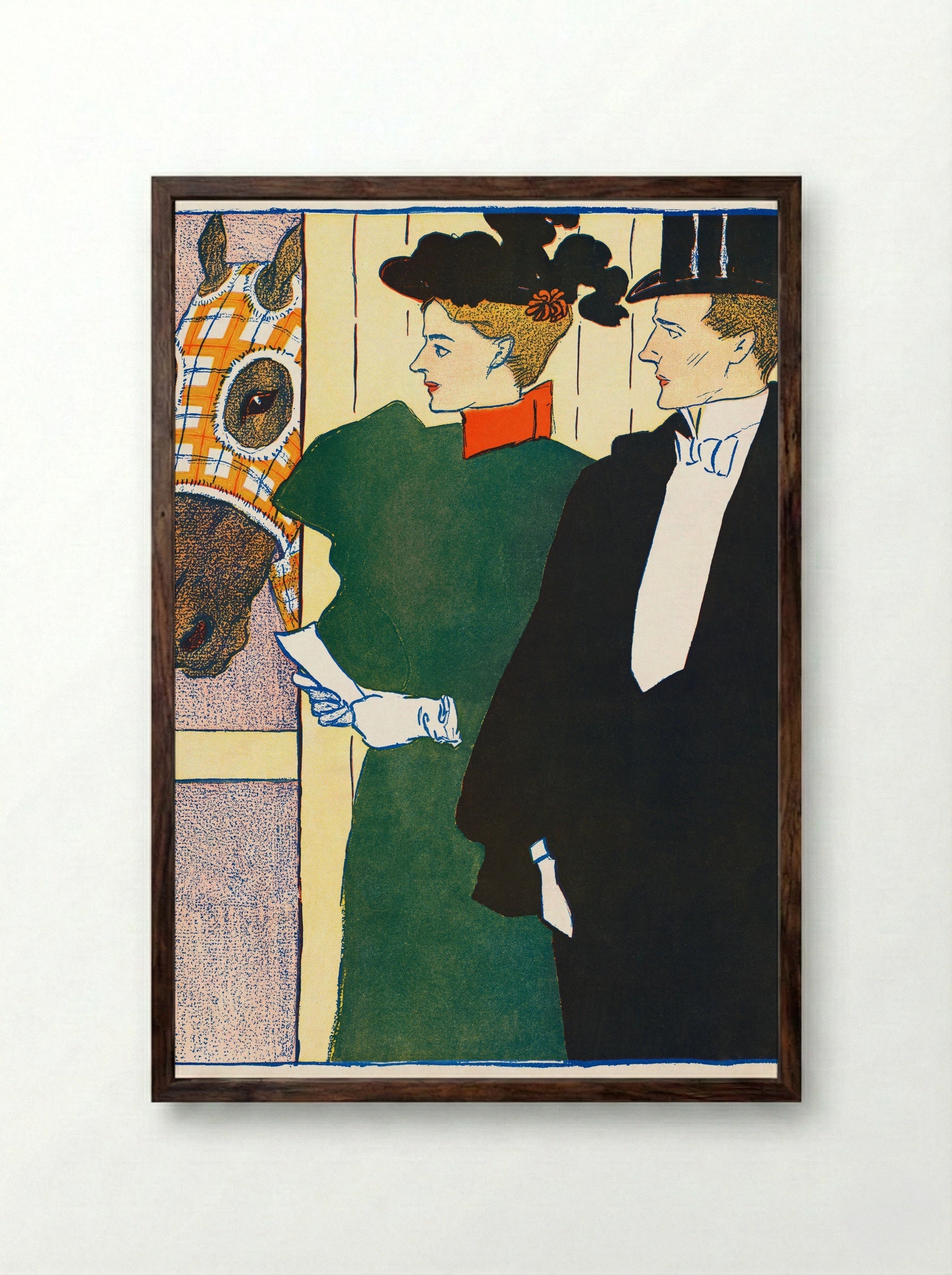 Woman Holding a Horse Racing Ticket - Edward Penfield - Framed Print Dark Wood