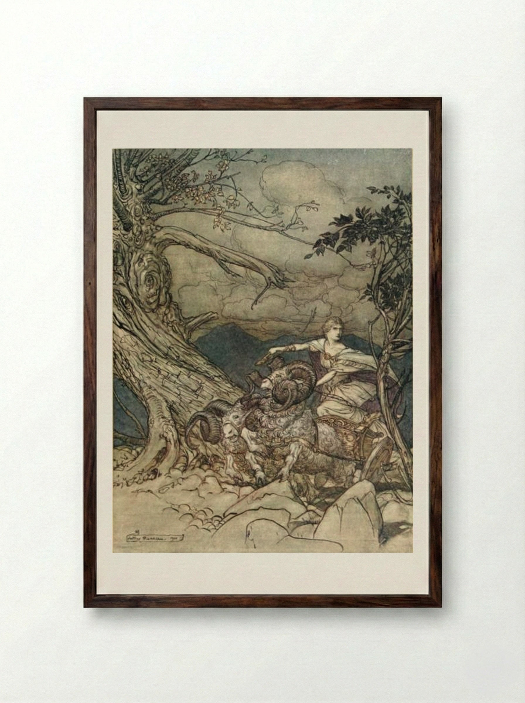 Fricka approaches in anger - Arthur Rackham - Framed Print Dark Wood