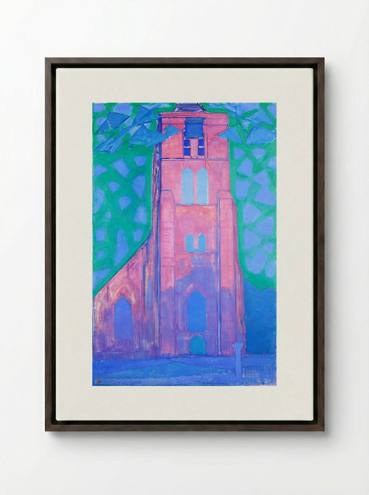 Church Tower at Domburg - Piet Mondrian - Framed Canvas Dark Wood