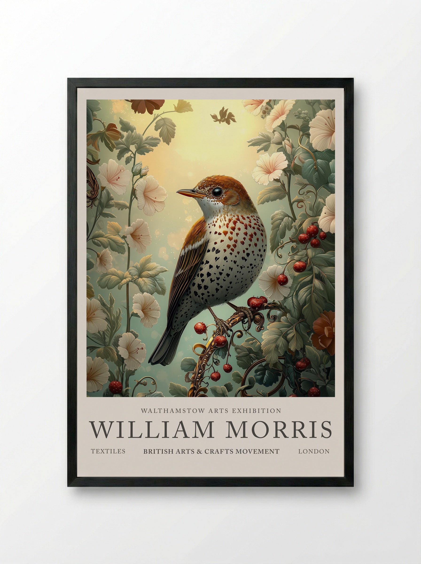 Song Thrush Whisper - William Morris - Framed Print Black