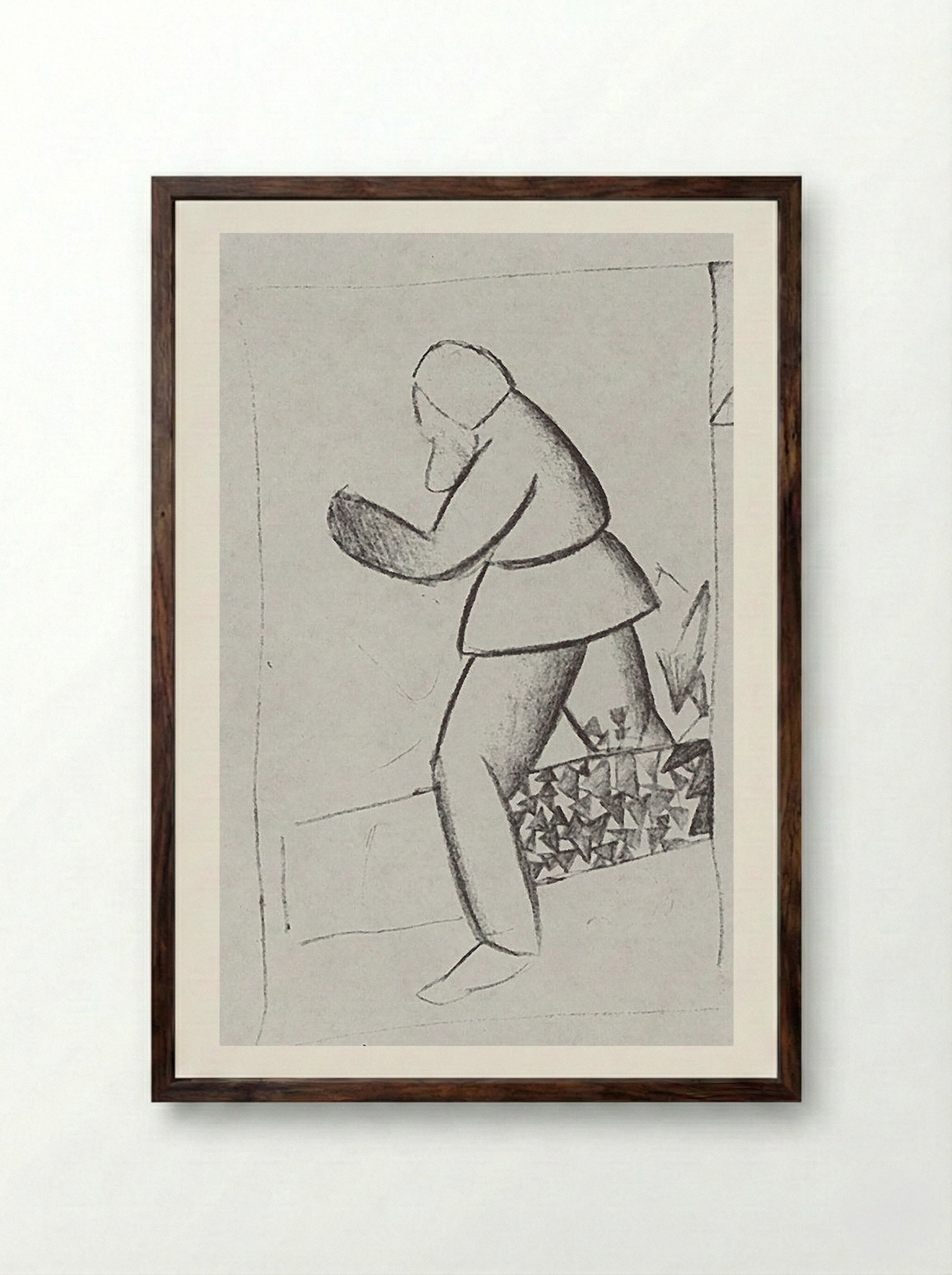 Sketch of a Carpenter - Fine Art Print - Framed Print Dark Wood