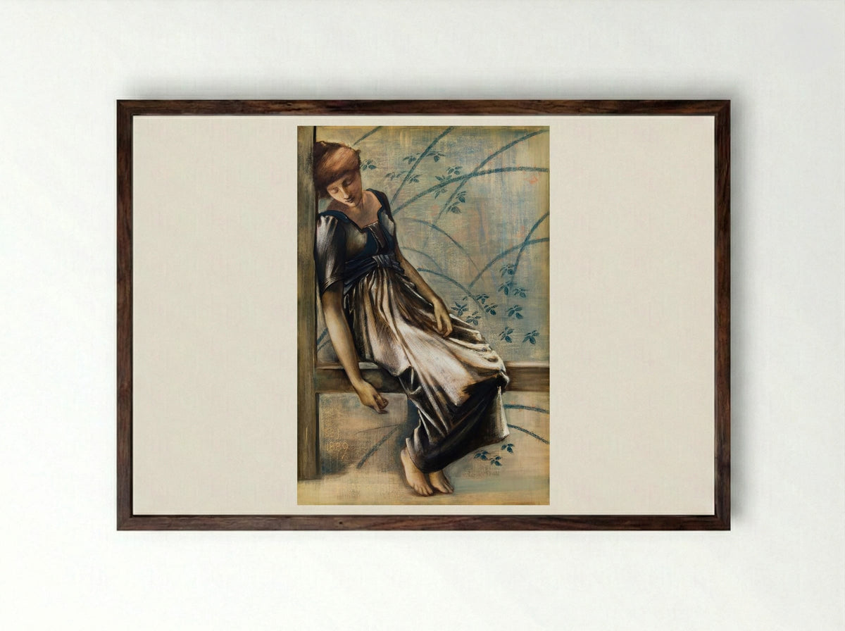Study for 'The Garden Court' from 'The Briar Rose' Series - Edward Burne-Jones - Framed Print Dark Wood