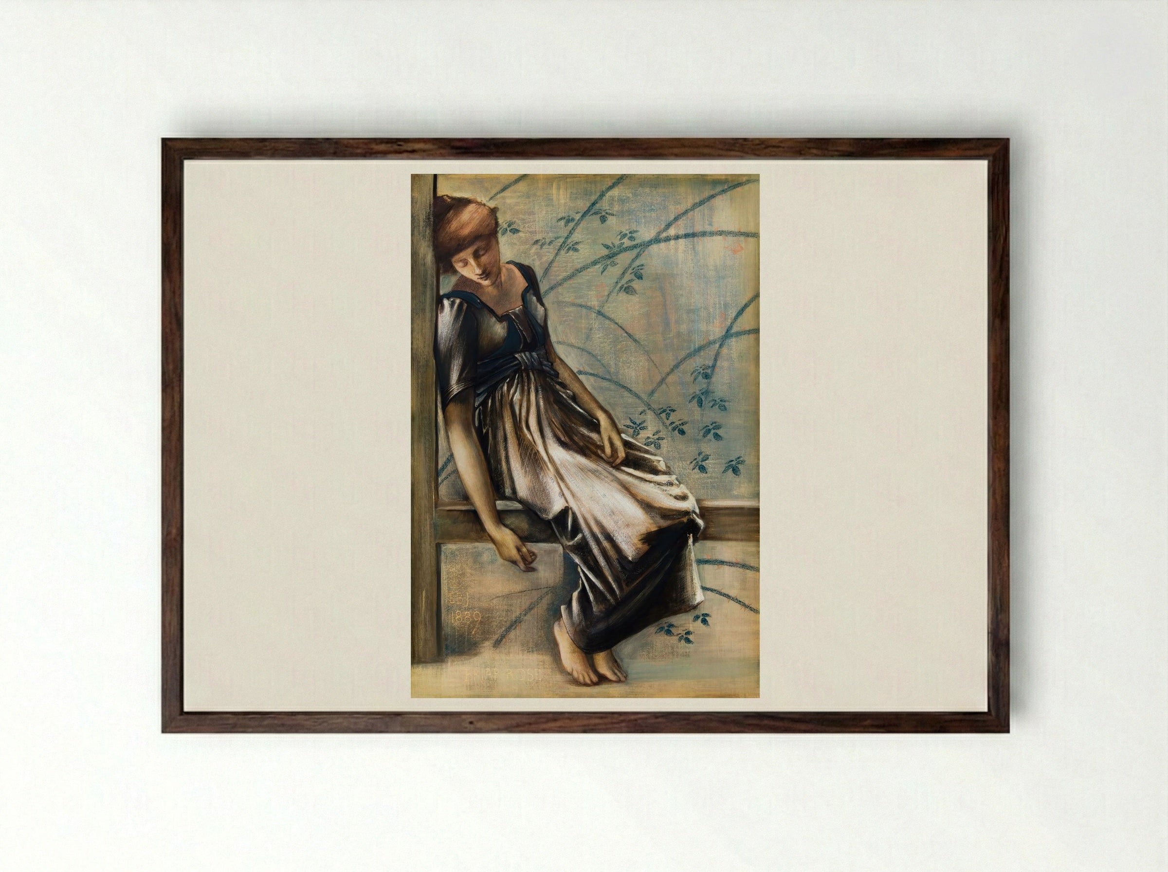 Study for 'The Garden Court' from 'The Briar Rose' Series - Edward Burne-Jones - Framed Print Dark Wood
