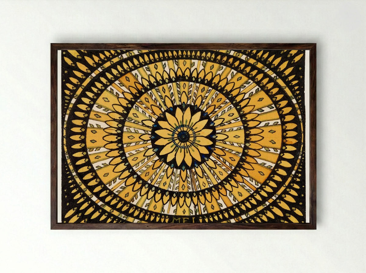 Rosette from Stylized Flowers and Leaves - Julie de Graag - Framed Print Dark Wood