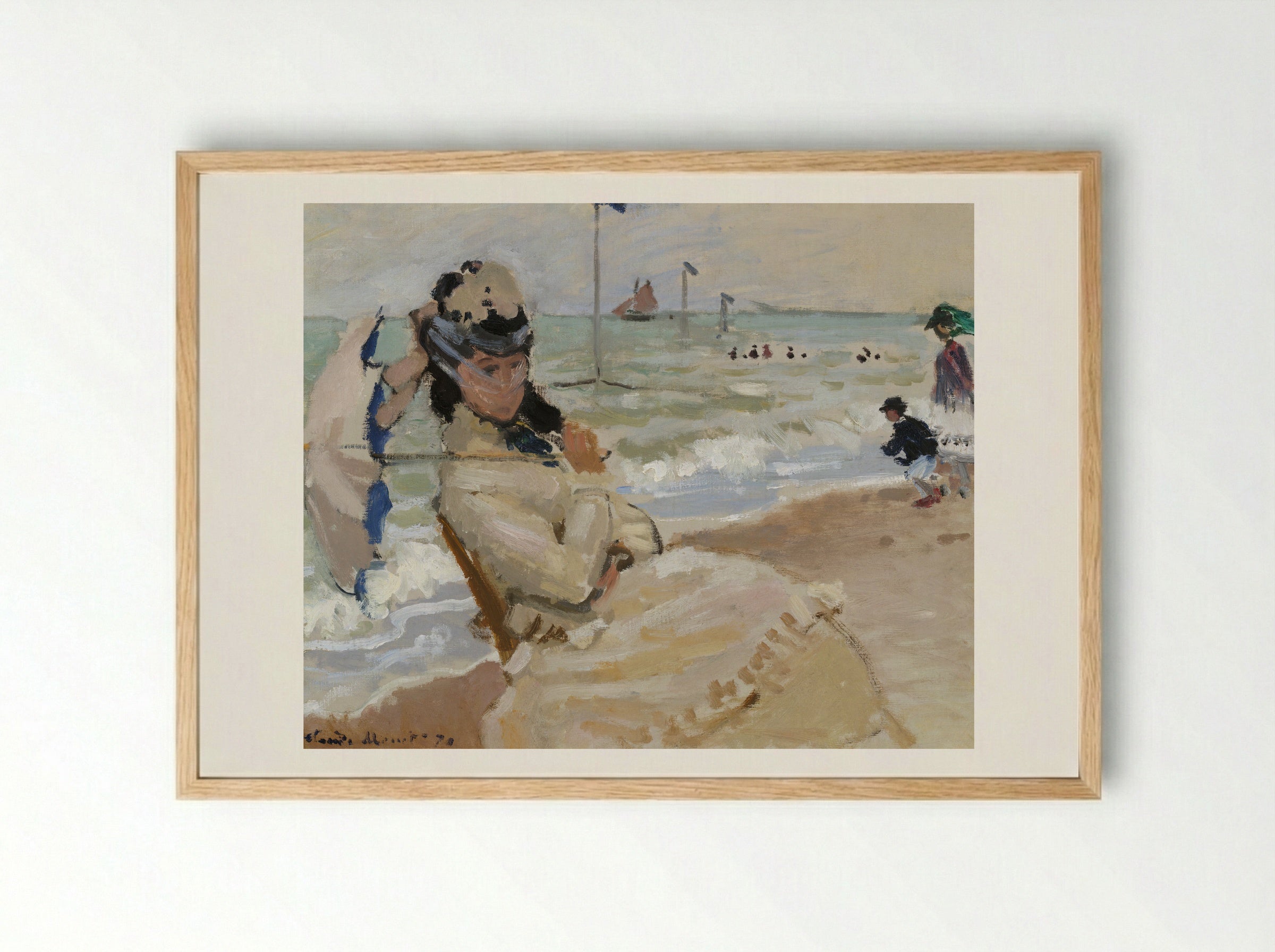 Camille on the Beach in Trouville - Claude Monet - Framed Print Wood