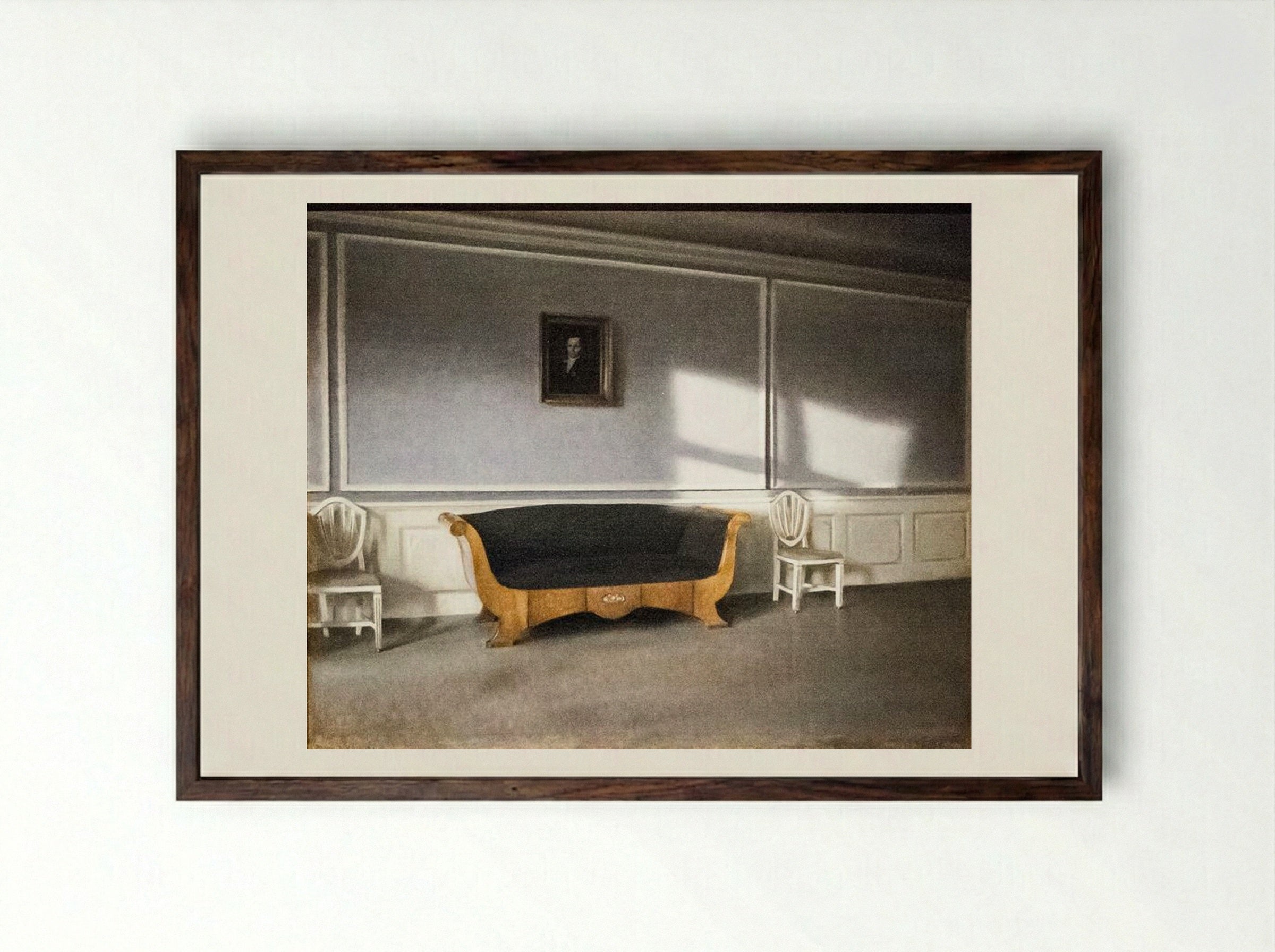 Sunshine in the Drawing Room III - Vilhelm Hammershøi - Framed Print Dark Wood