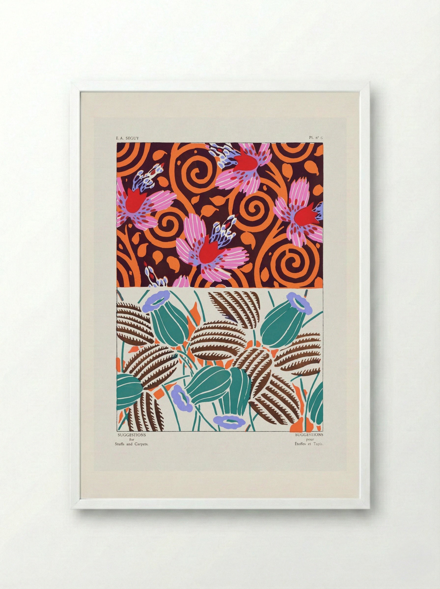 Suggestions for Stuffs and Carpets, Plate 11 - Émile-Allain Séguy - Framed Print White