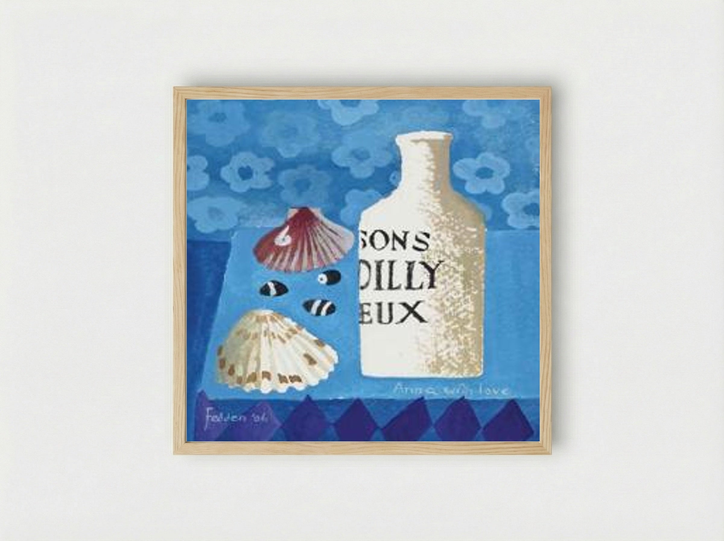 Still Life with Bottle and Shells - Mary Fedden - Framed Print Wood