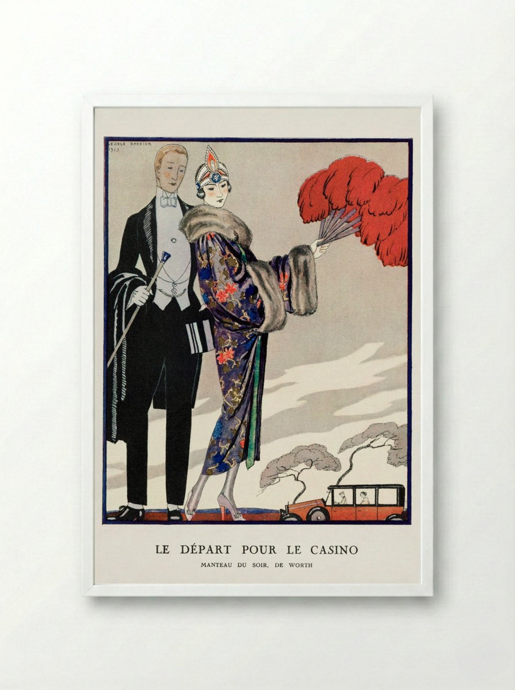 Le Départ pour le Casino, Manteau du Soir de Worth - George Barbier - Framed Print White