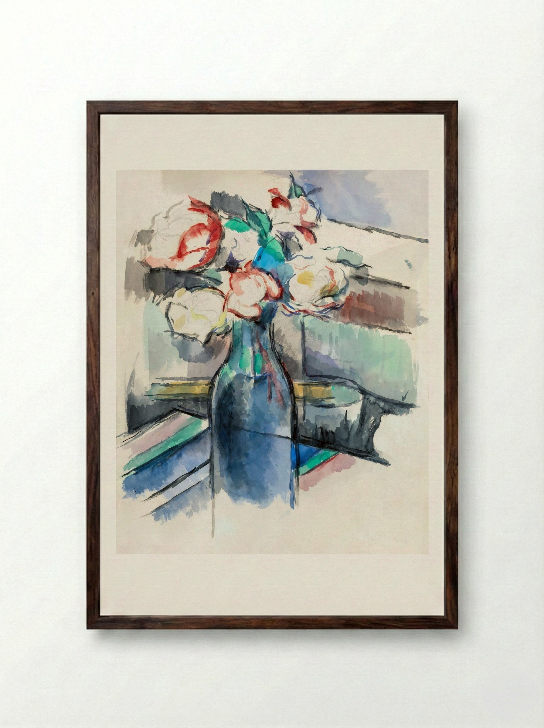 Roses in a Bottle - Paul Cézanne - Framed Print Dark Wood