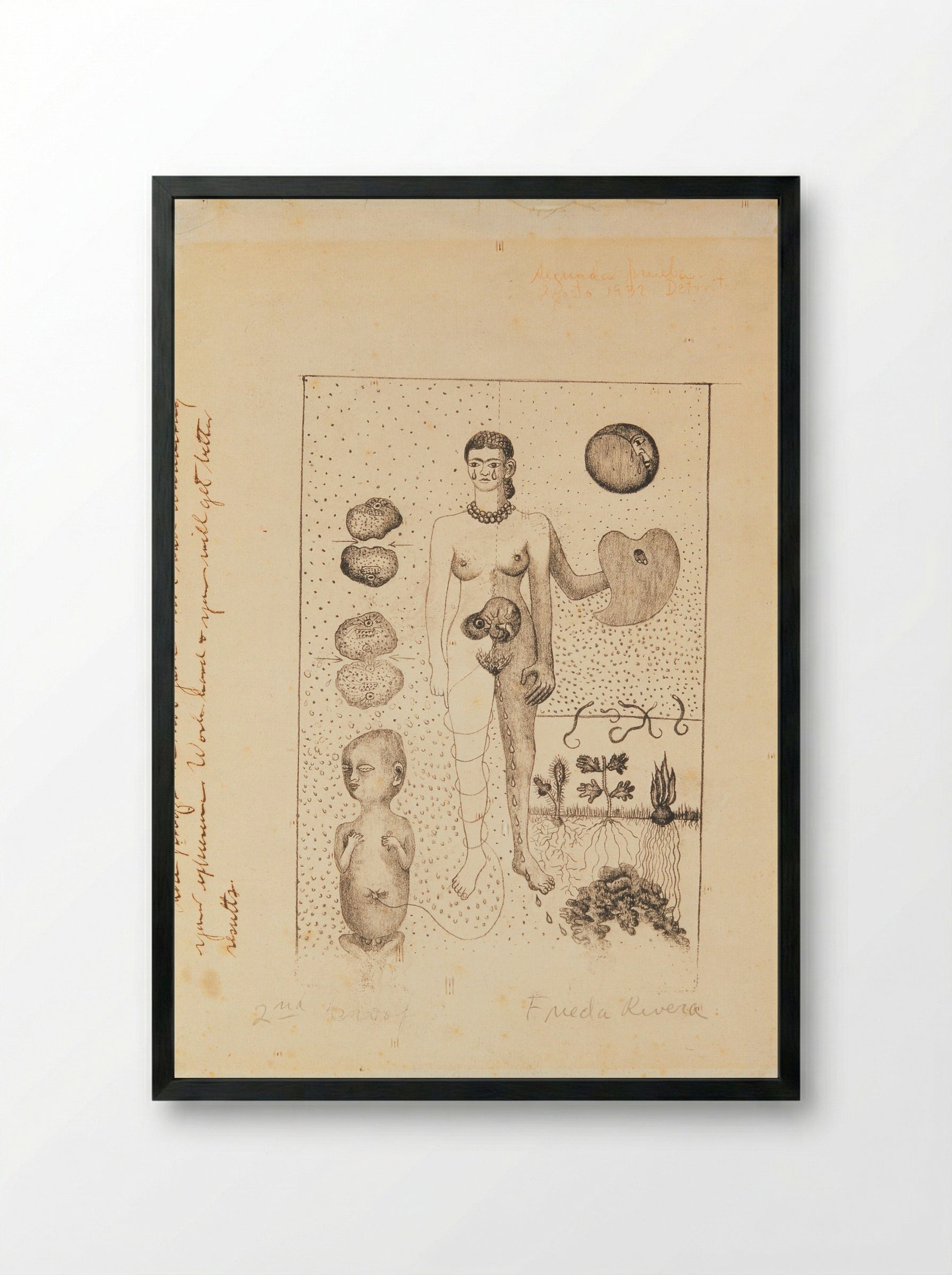 Untitled (Frida and the Miscarriage) - Frida Kahlo - Framed Print Black