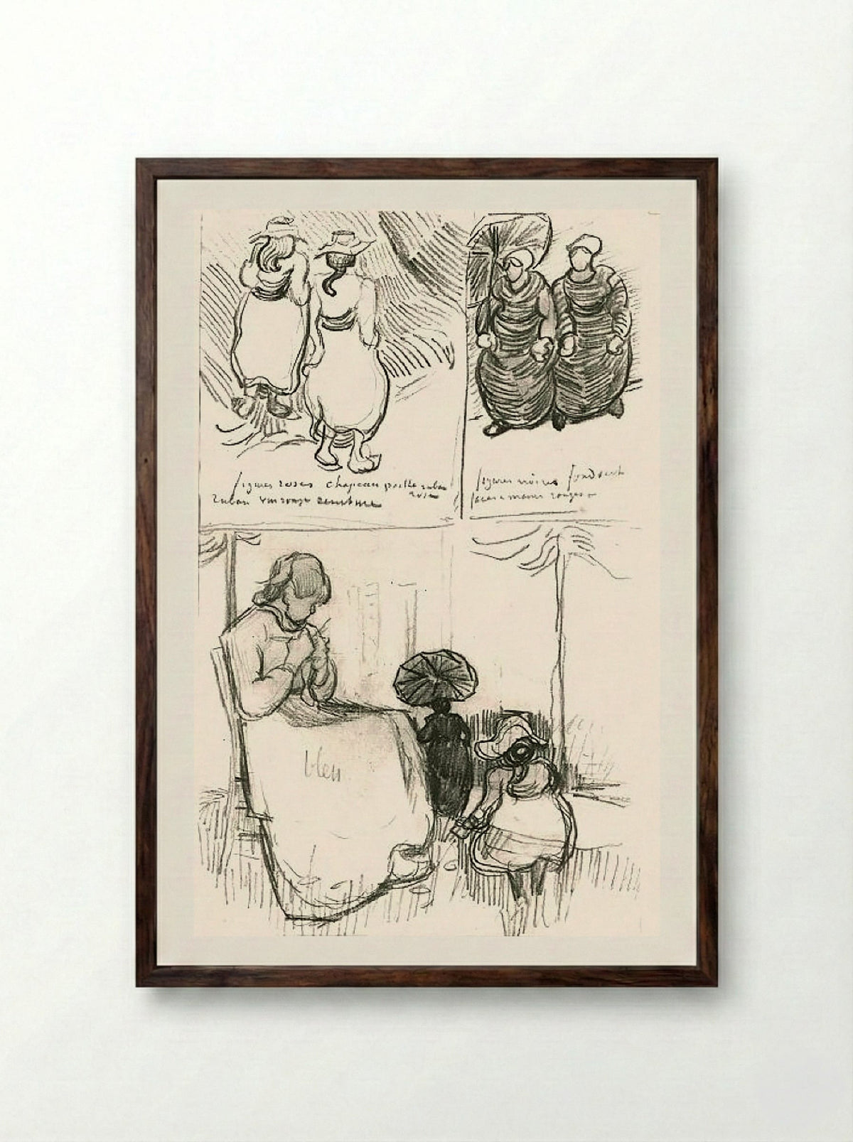 Three Studies of Women - Vincent van Gogh - Framed Print Dark Wood