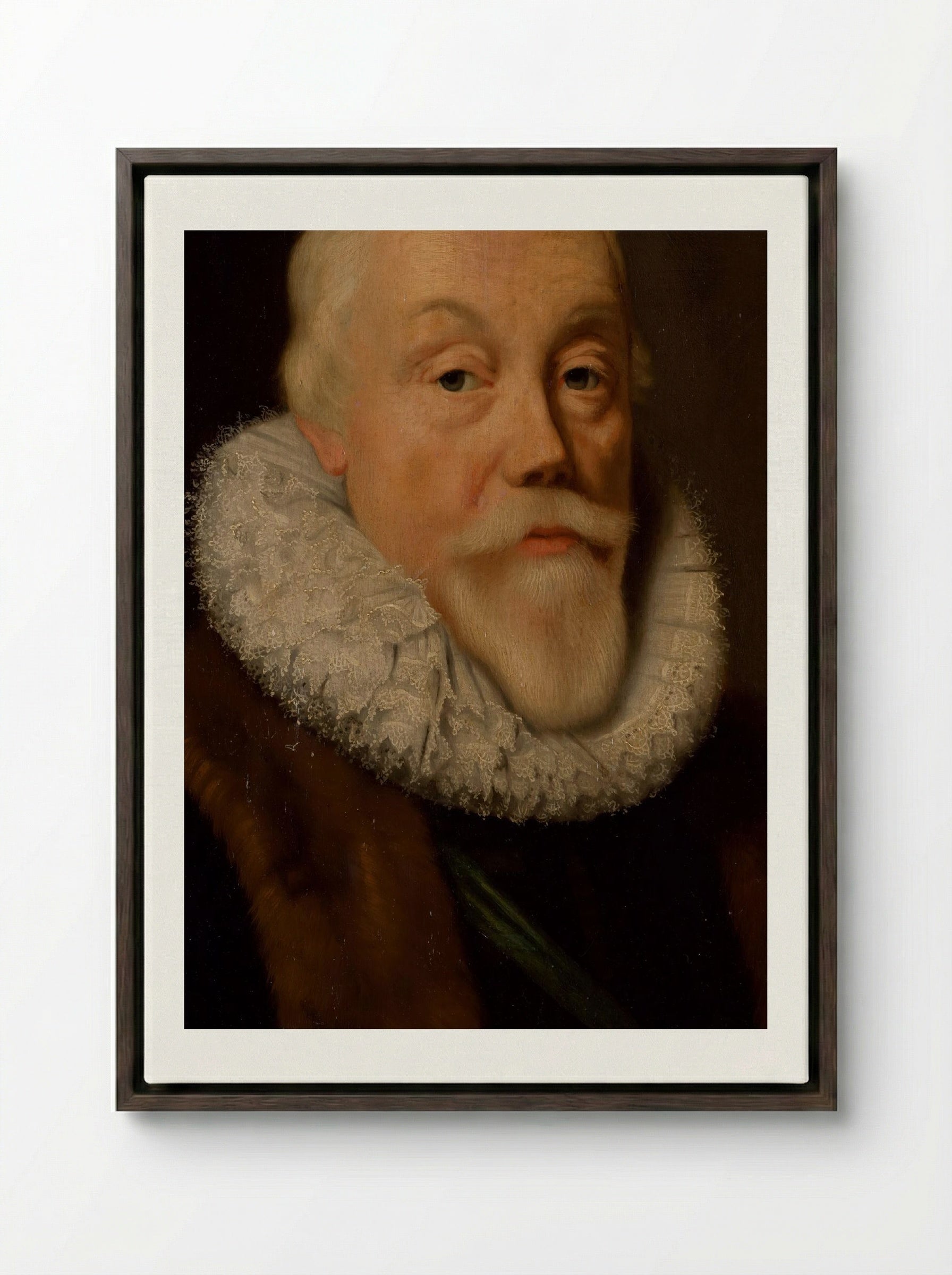 Portrait of a Nobleman, Aged 58 - Michiel Jansz. van Mierevelt - Framed Canvas Dark Wood