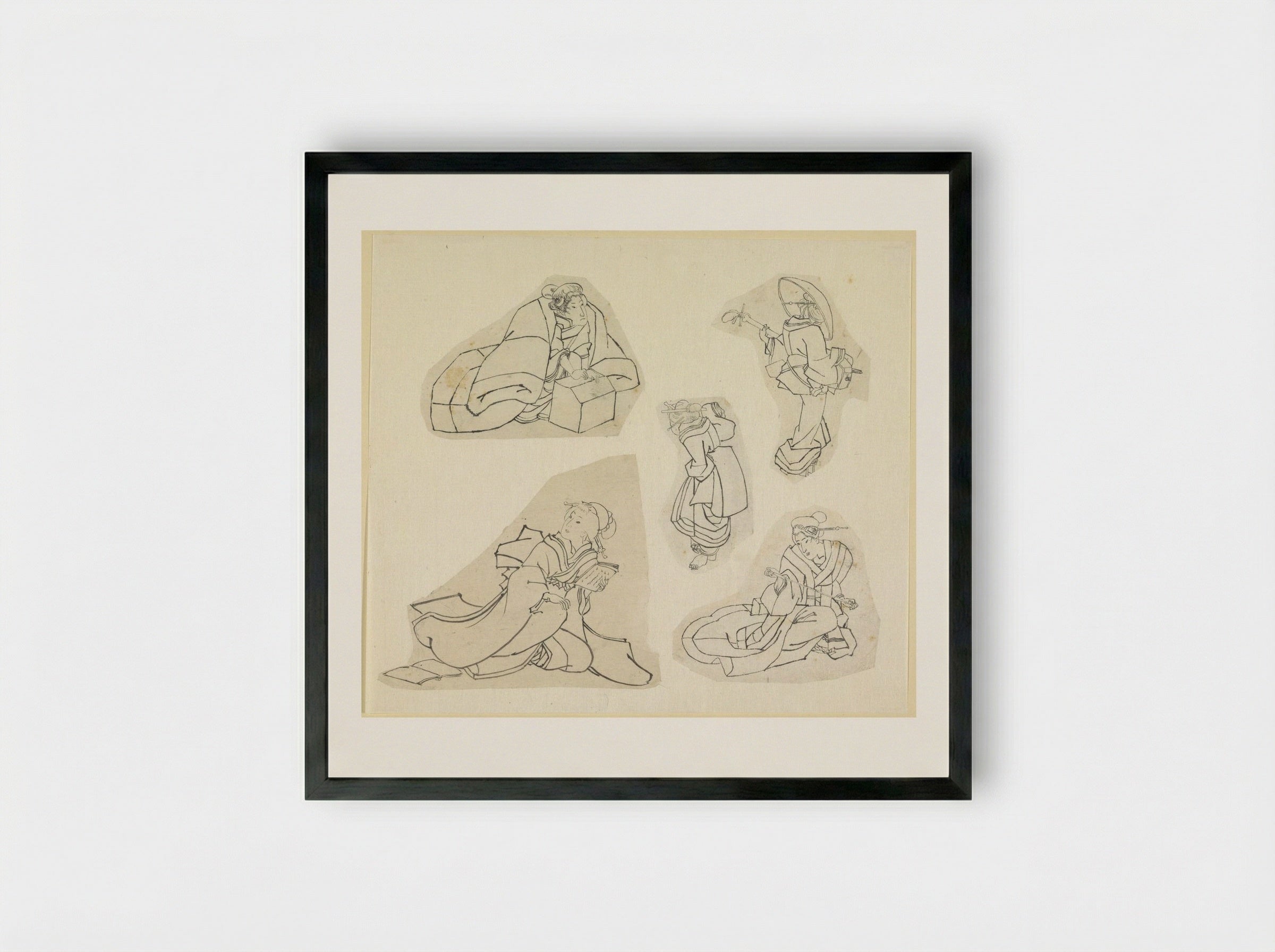 Vijf vrouwenfiguren (Five Figures of Women) - Katsushika Hokusai - Framed Print Black