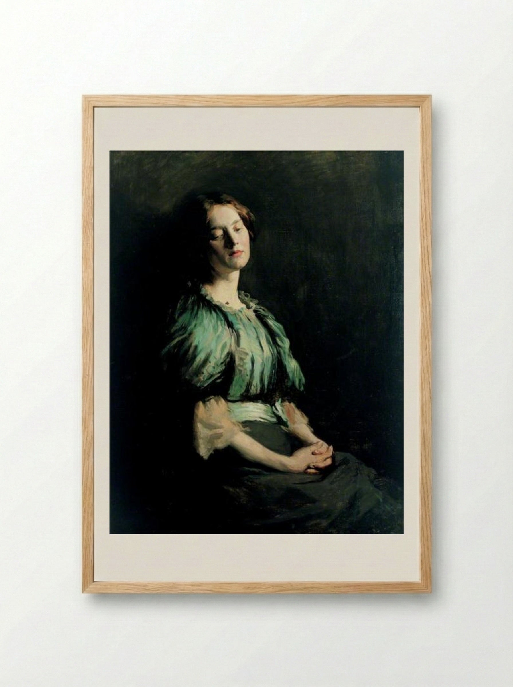 Portrait of a Girl Wearing a Green Dress - William Orpen - Framed Print Wood