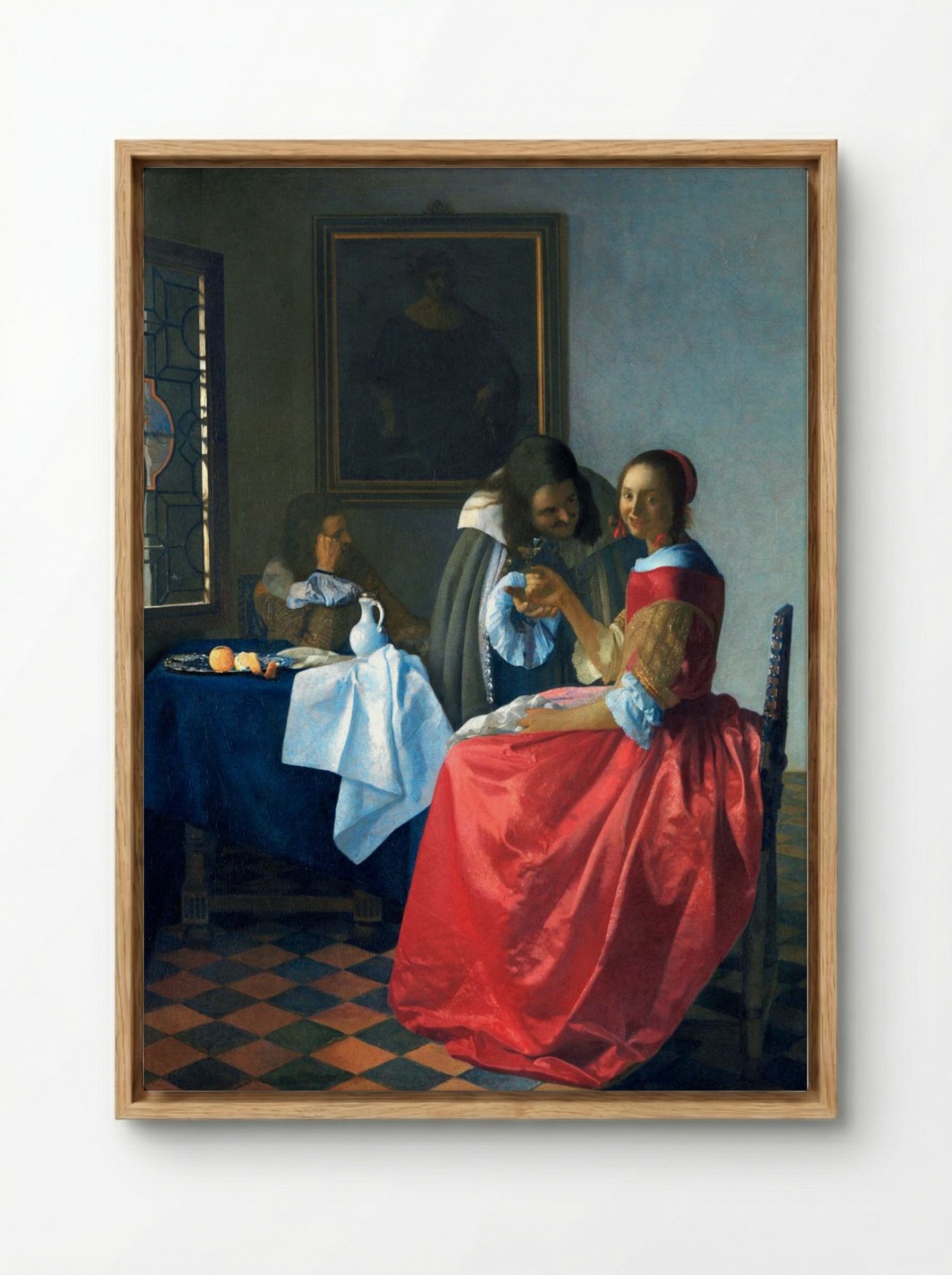 The Girl with a Wineglass - Johannes Vermeer - Framed Canvas Wood