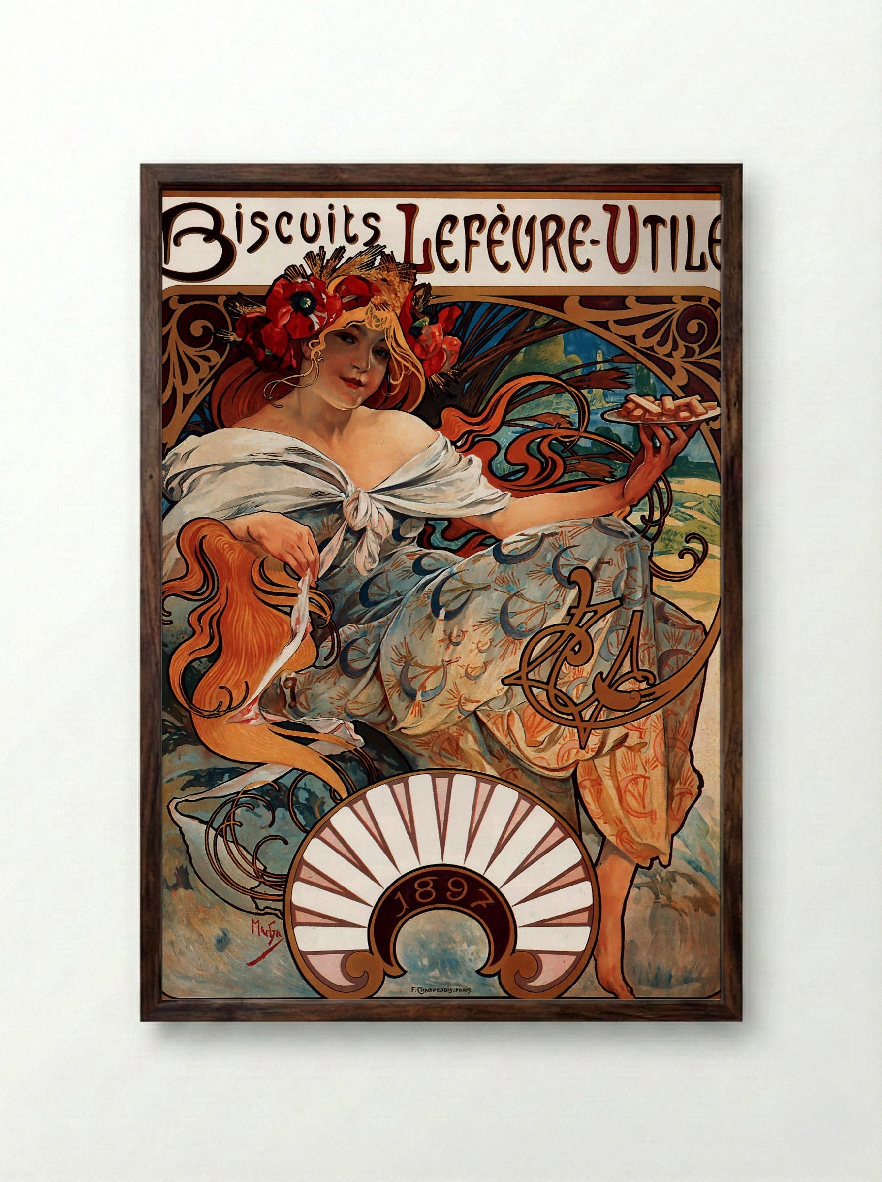 Biscuits Lefèvre-Utile - Alphonse Mucha - Framed Print Dark Wood
