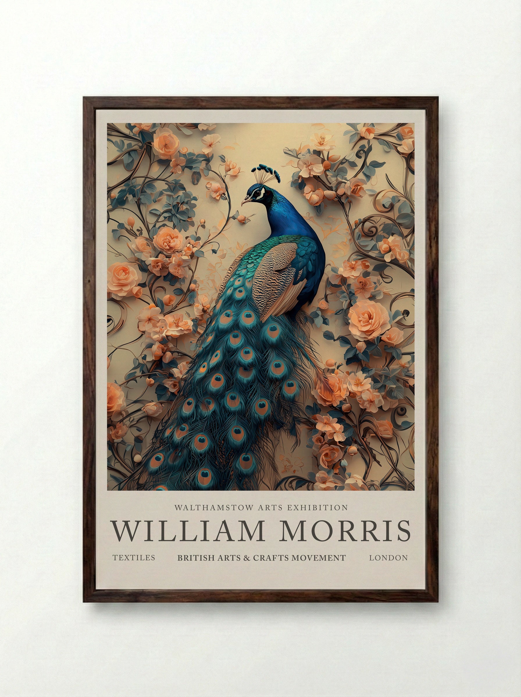 Peacock Splendor - William Morris - Framed Print Dark Wood