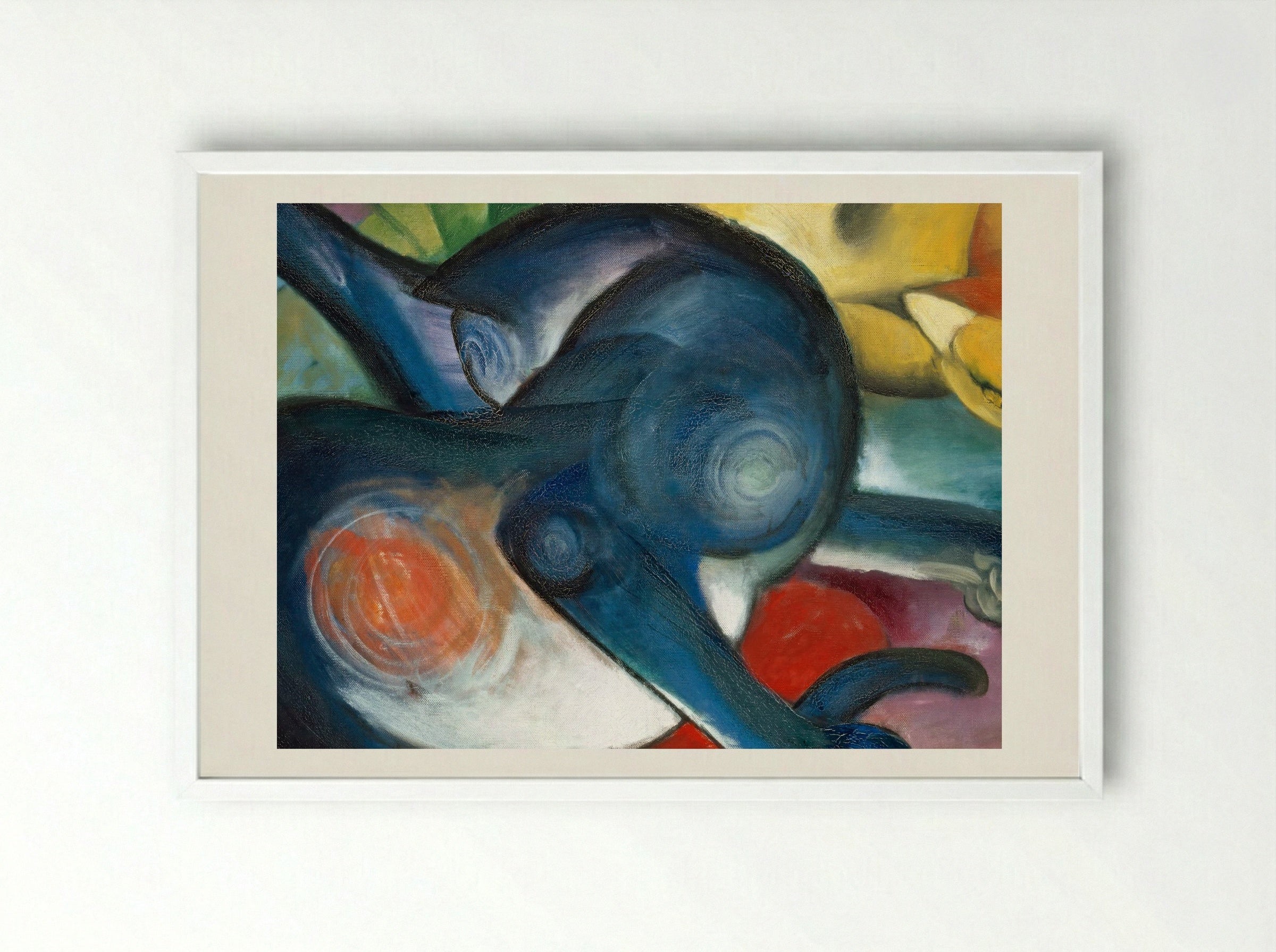 Two Cats, Blue and Yellow - Franz Marc - Framed Print White