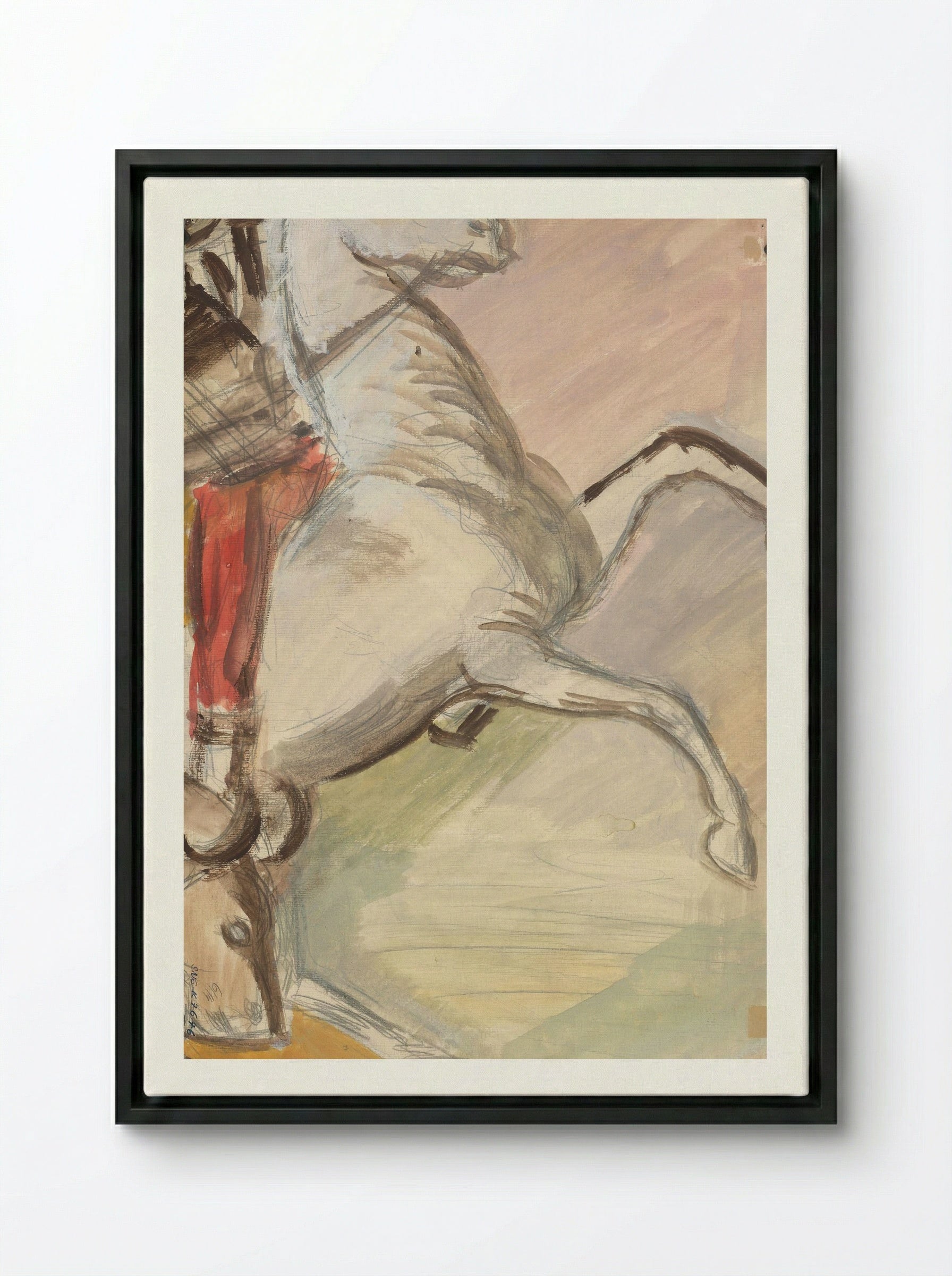 Study of a Horse and Rider - Cyprián Majerník - Framed Canvas Black
