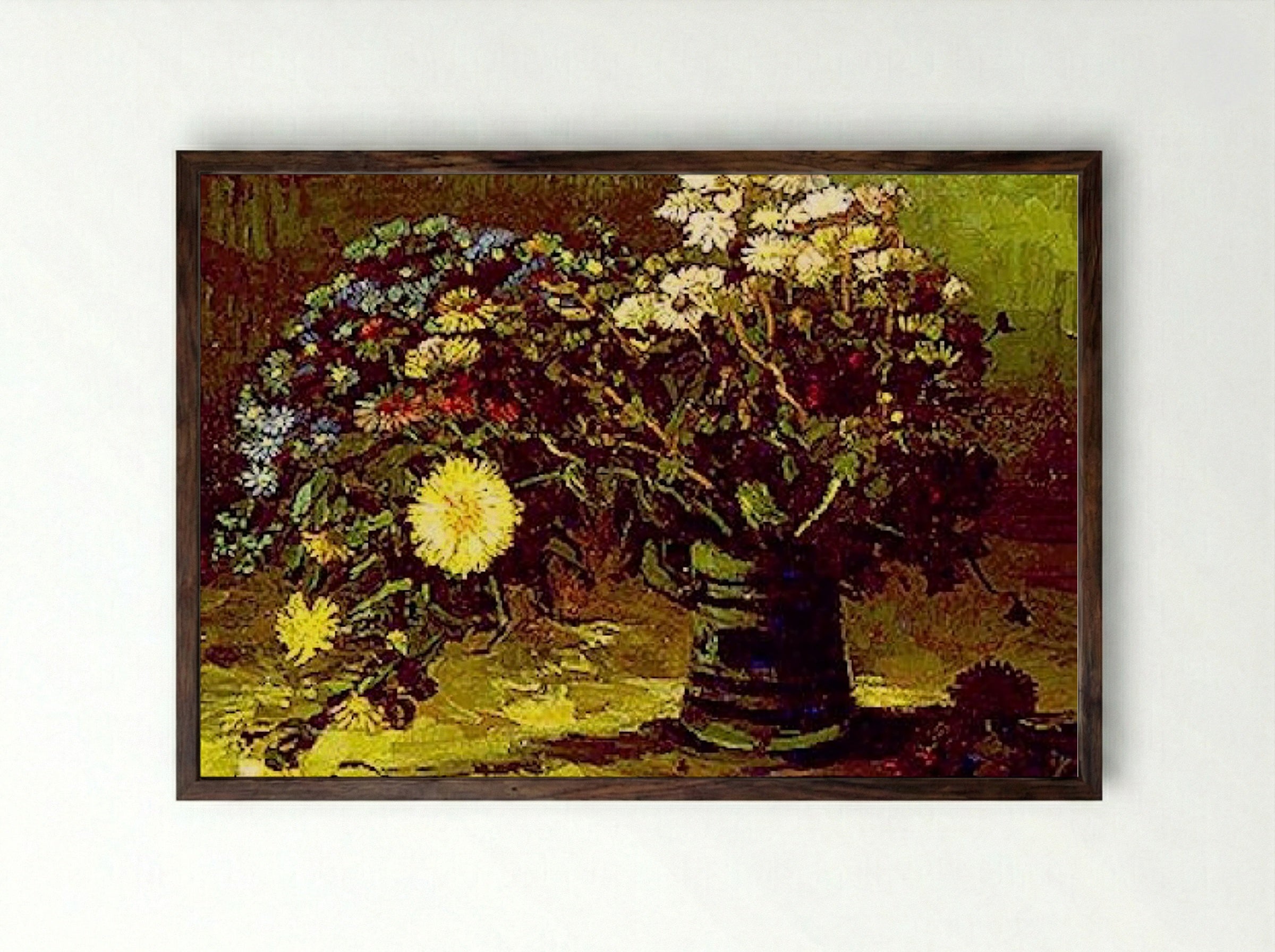 Vase with Daisies and Poppies - Vincent van Gogh - Framed Print Dark Wood