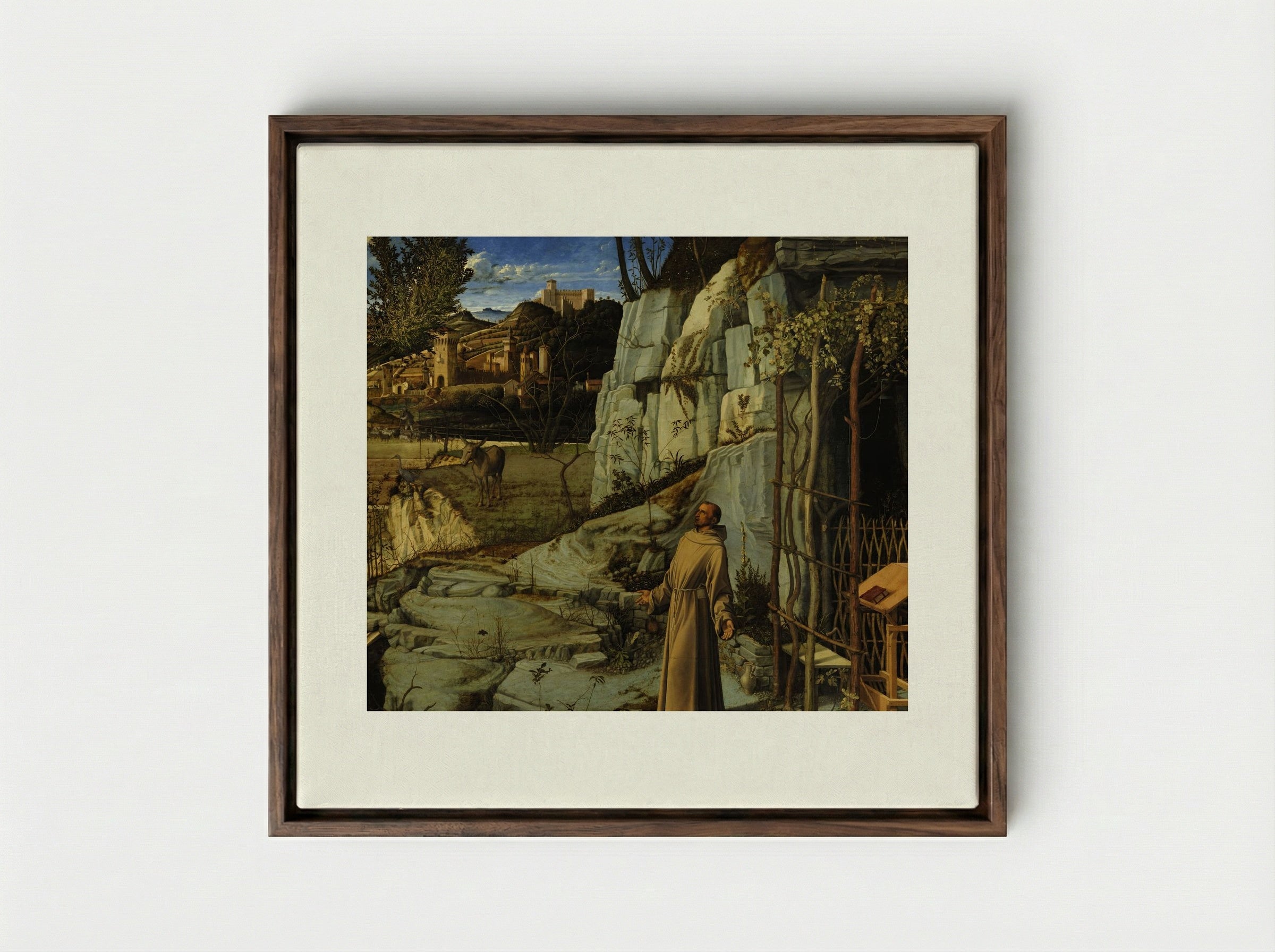 Saint Francis in the Desert - Giovanni Bellini - Framed Canvas Dark Wood
