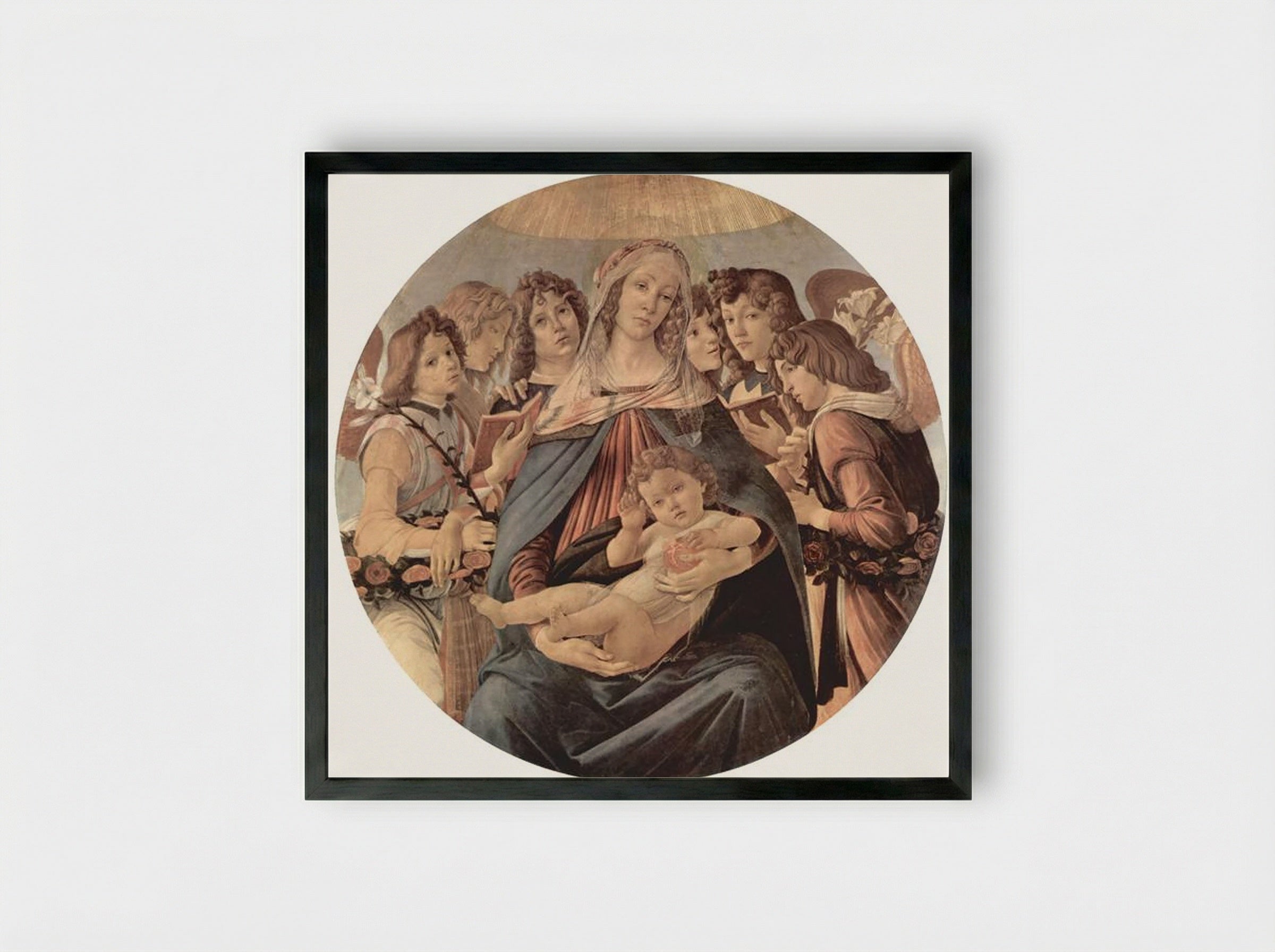The Virgin Adoring the Child - Sandro Botticelli - Framed Print Black