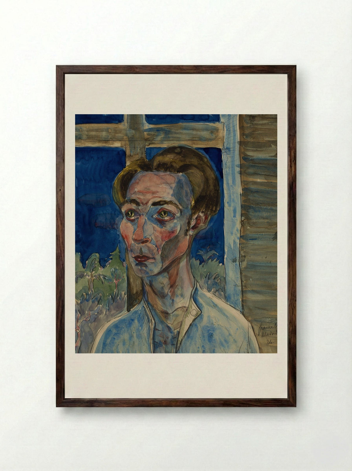 Myself with a Window Frame Cross - Hermann Max Pechstein - Framed Print Dark Wood