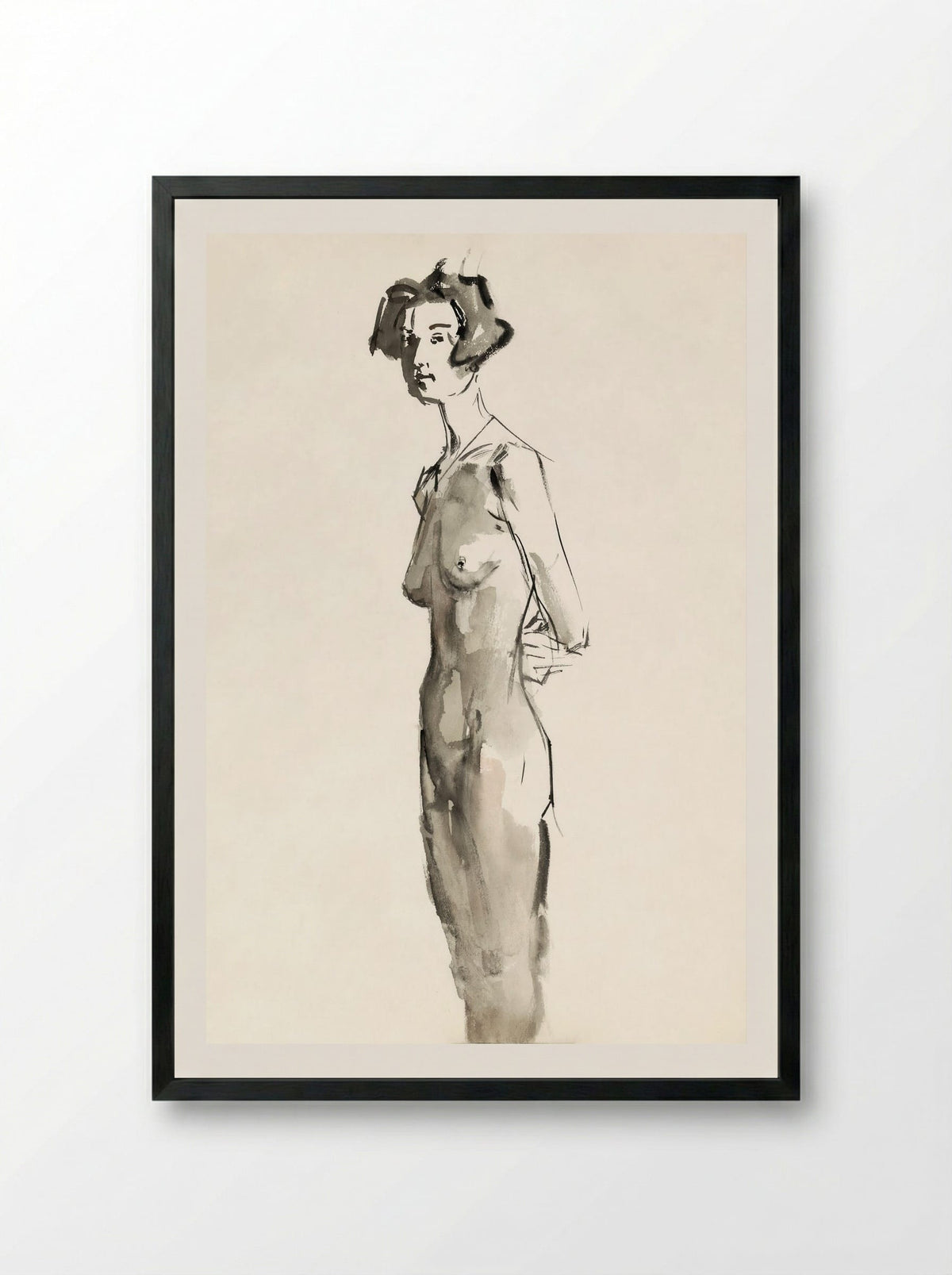 Standing Female Nude - Isaac Israels - Framed Print Black