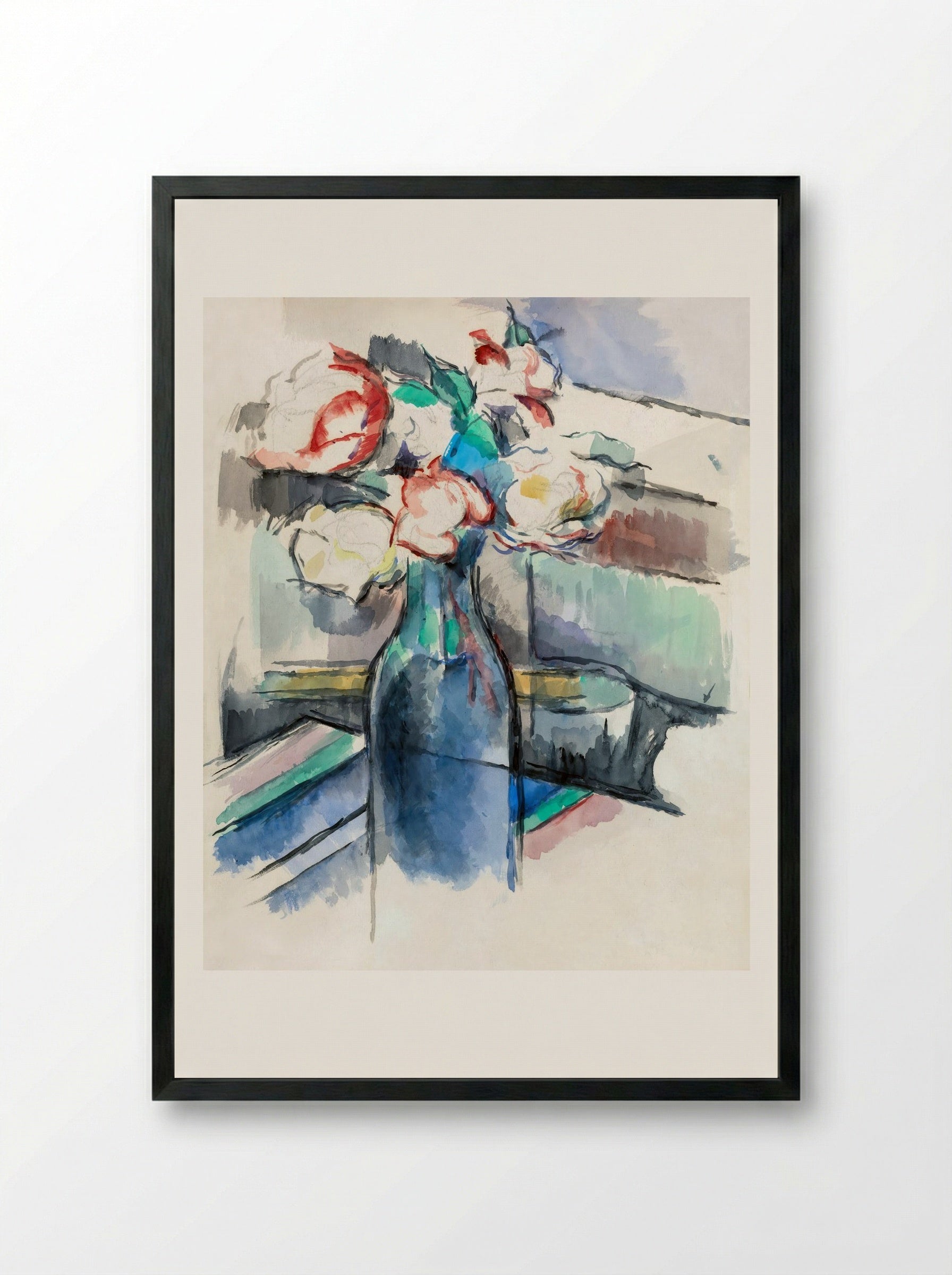 Roses in a Bottle - Paul Cézanne - Framed Print Black