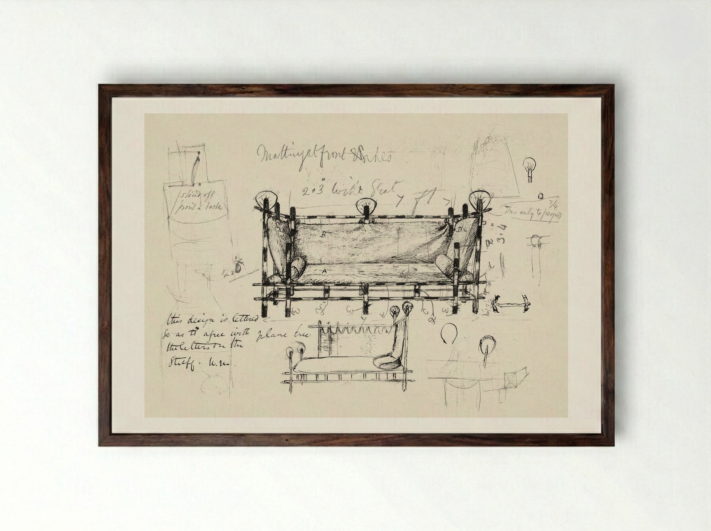 Two Designs for a Sofa - William Morris - Framed Print Dark Wood