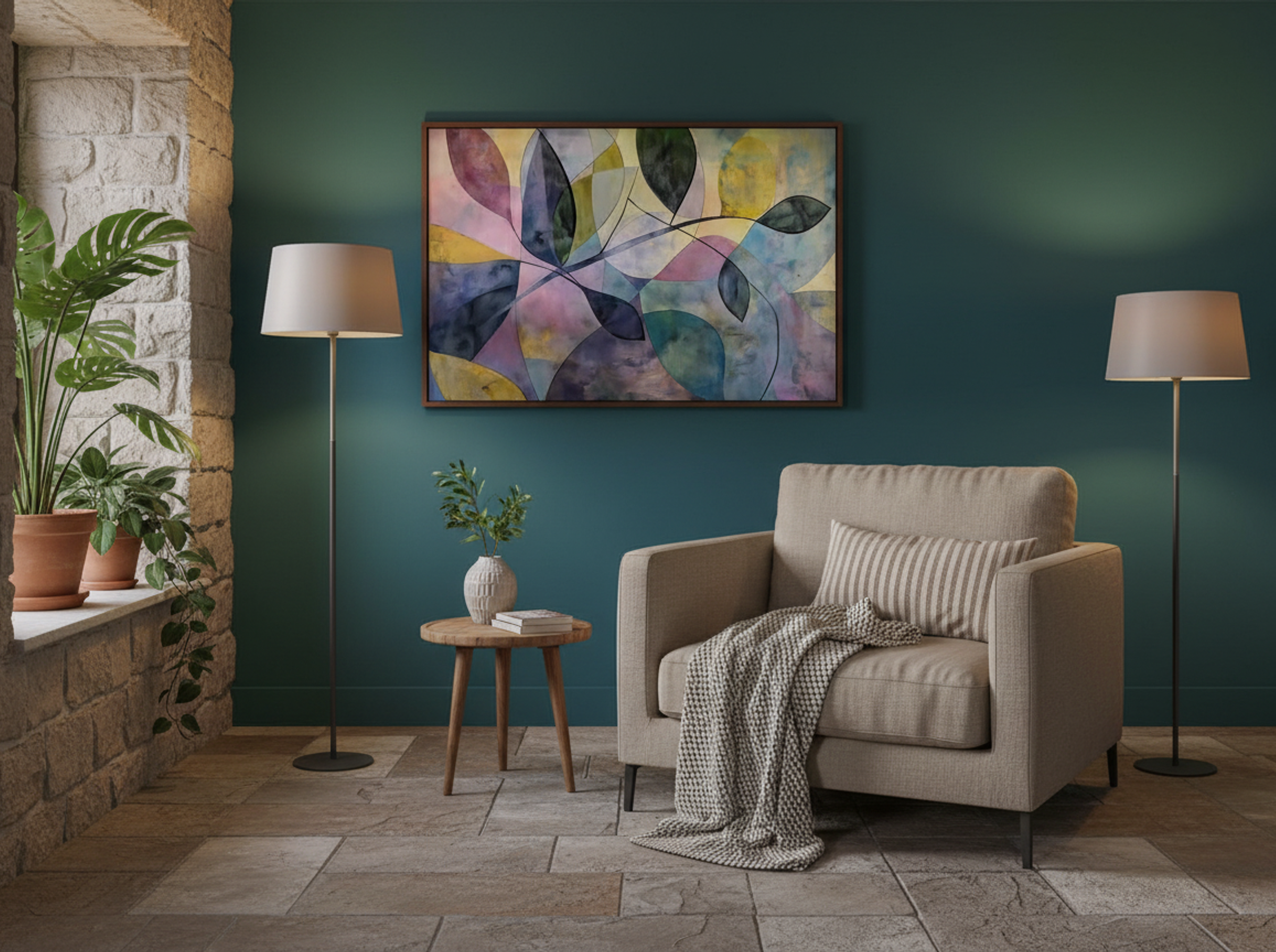 Garden Geometry – Abstract Botanical Forms in Pastel and Slate - Lifestyle