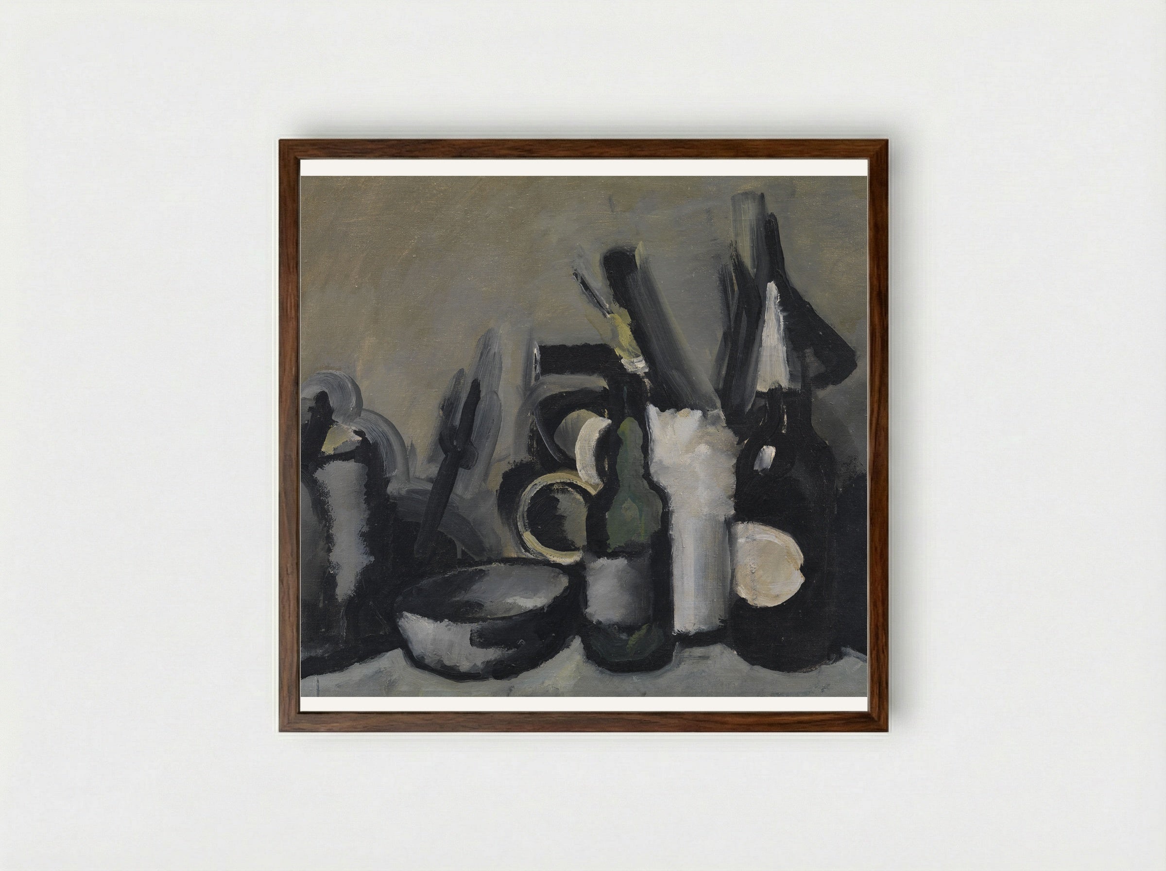 Arrangement with Bottle - Harald Giersing - Framed Print Dark Wood