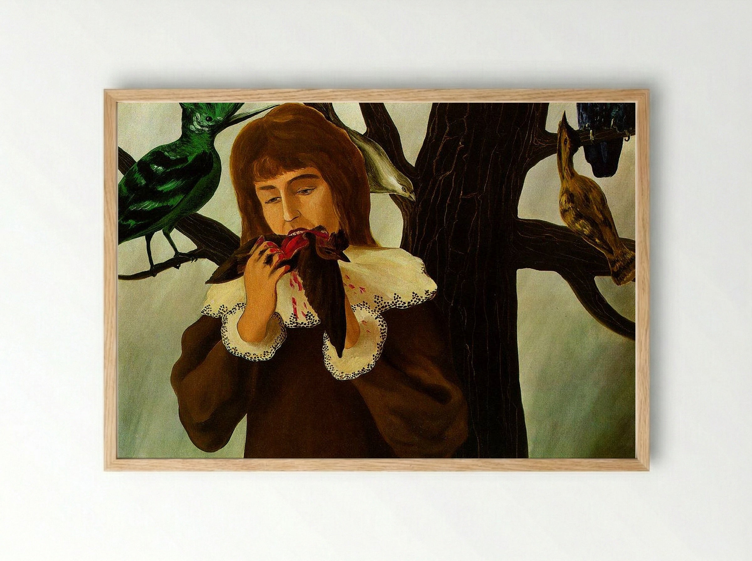 Young Girl Eating a Bird (The Pleasure) - René Magritte - Framed Print Wood
