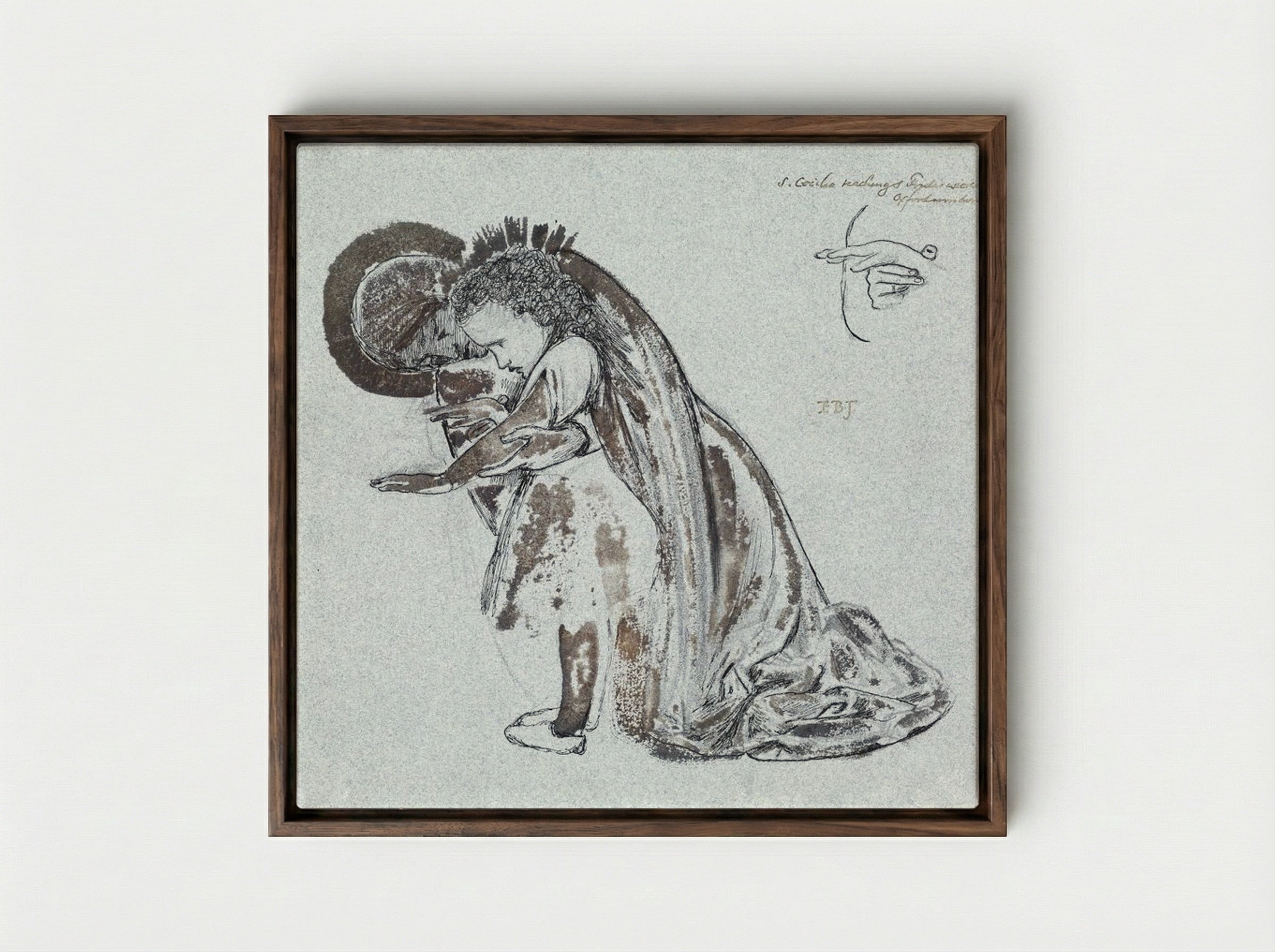 Study of St Cecilia Teaching St Frideswide - Edward Burne-Jones - Framed Canvas Dark Wood