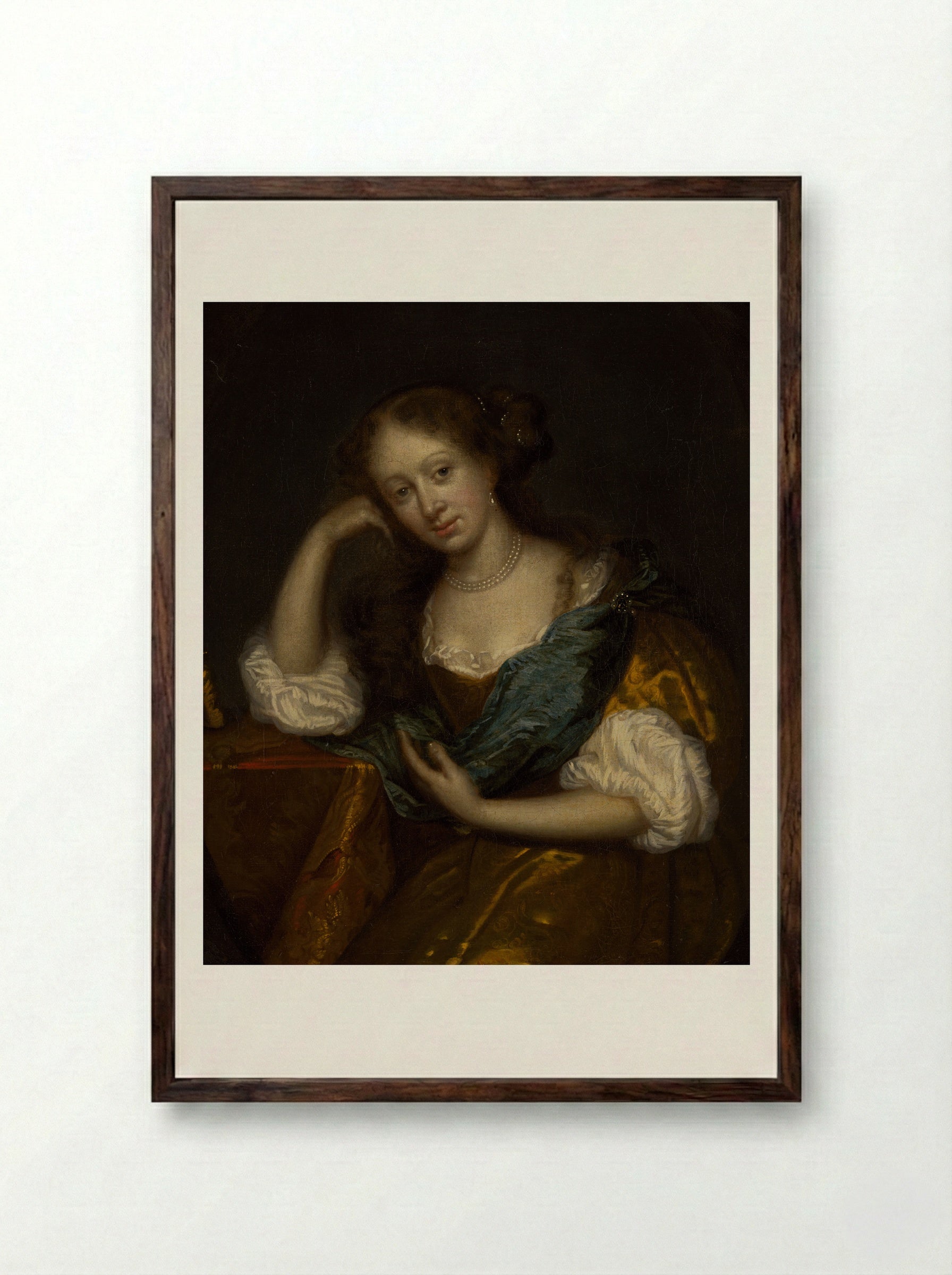 In Thought - Godfried Schalcken - Framed Print Dark Wood
